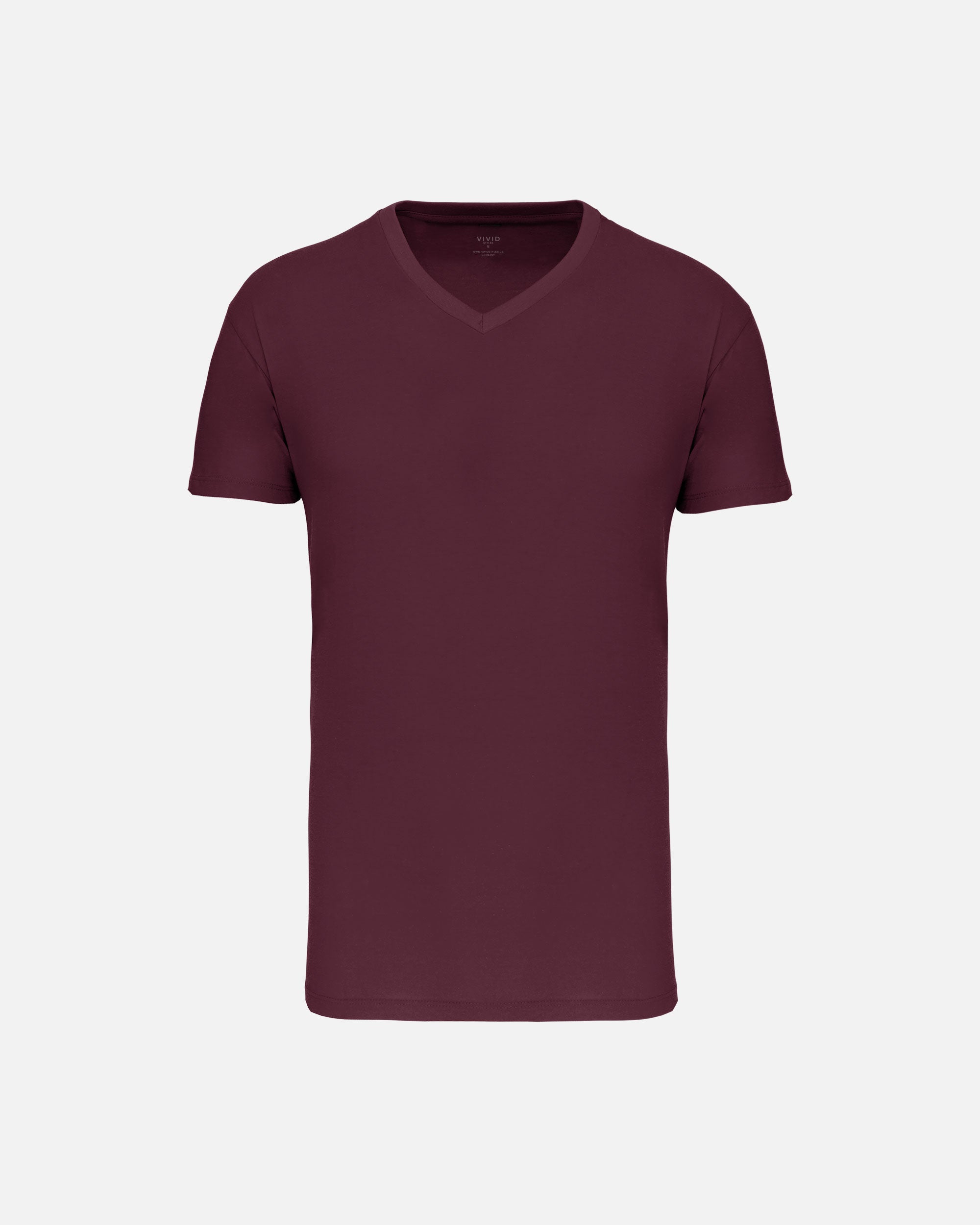 Leichtes Herren Basic T-Shirt mit V-Ausschnitt Burgundy von VIVID