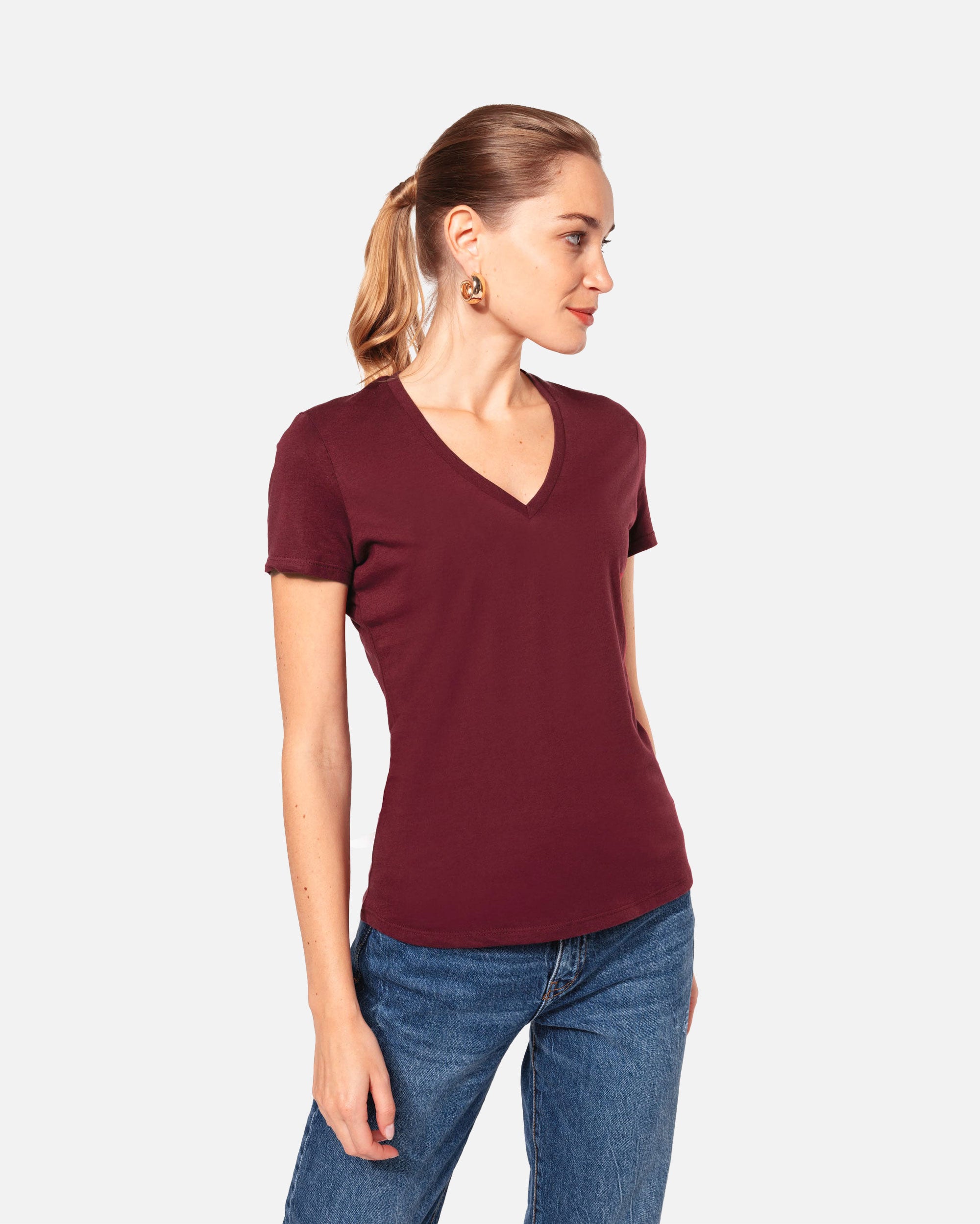 Leichtes Damen T-Shirt mit V-Ausschnitt Burgundy von VIVID
