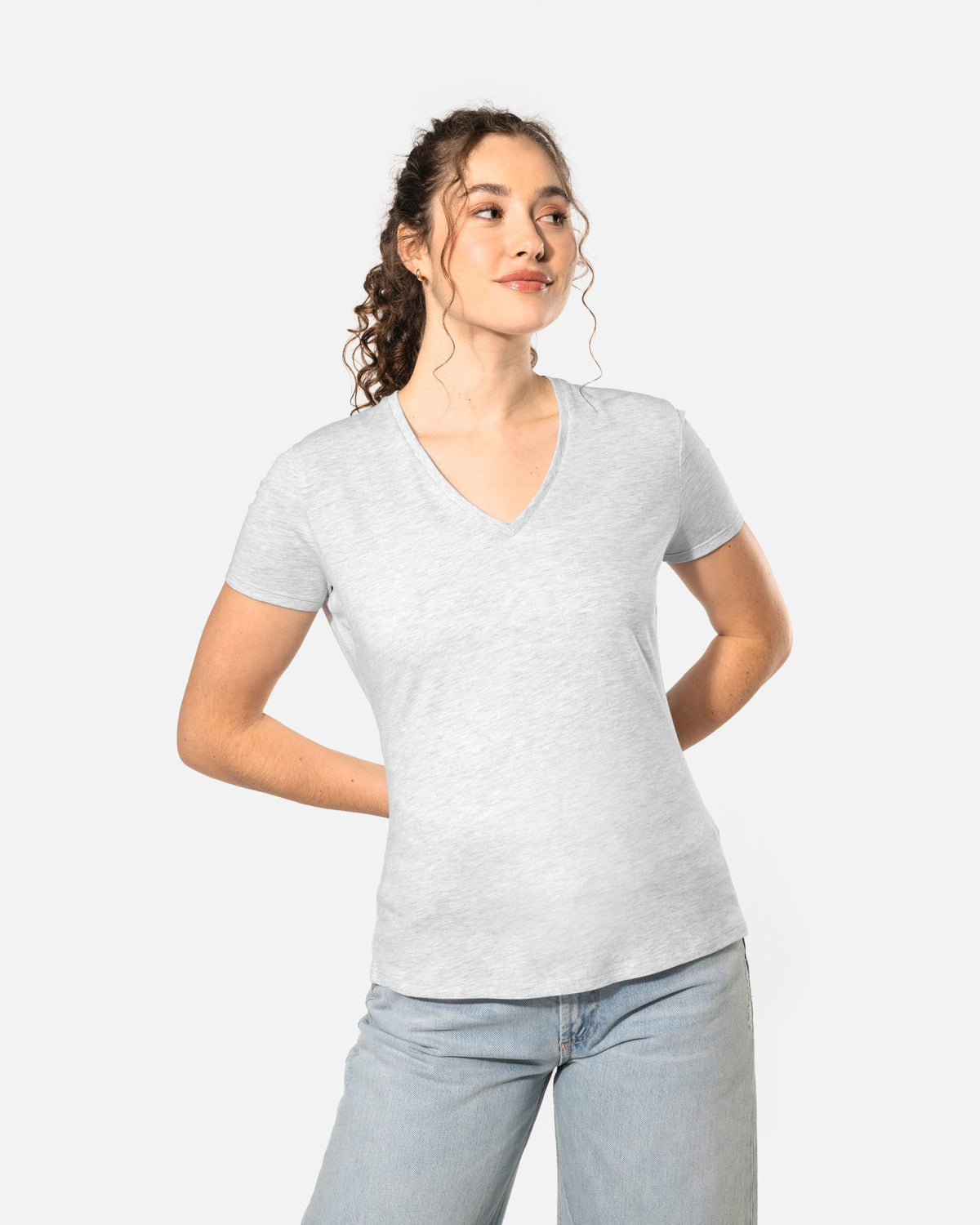 Leichtes Damen T-Shirt mit V-Ausschnitt Ash Heather von VIVID
