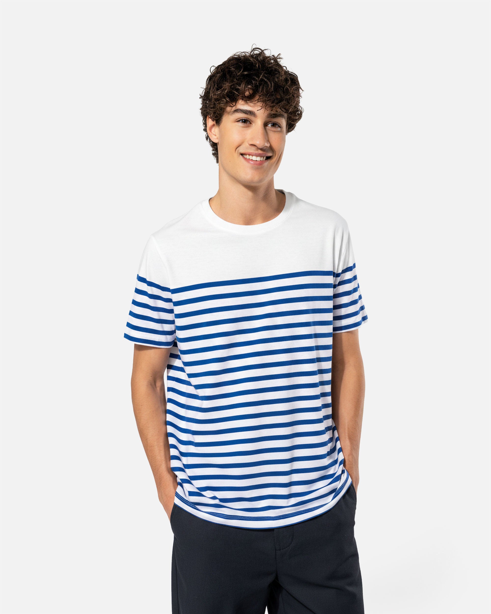 Herren T-Shirt im Marine-Look White-Royal Blue Stripes von VIVID