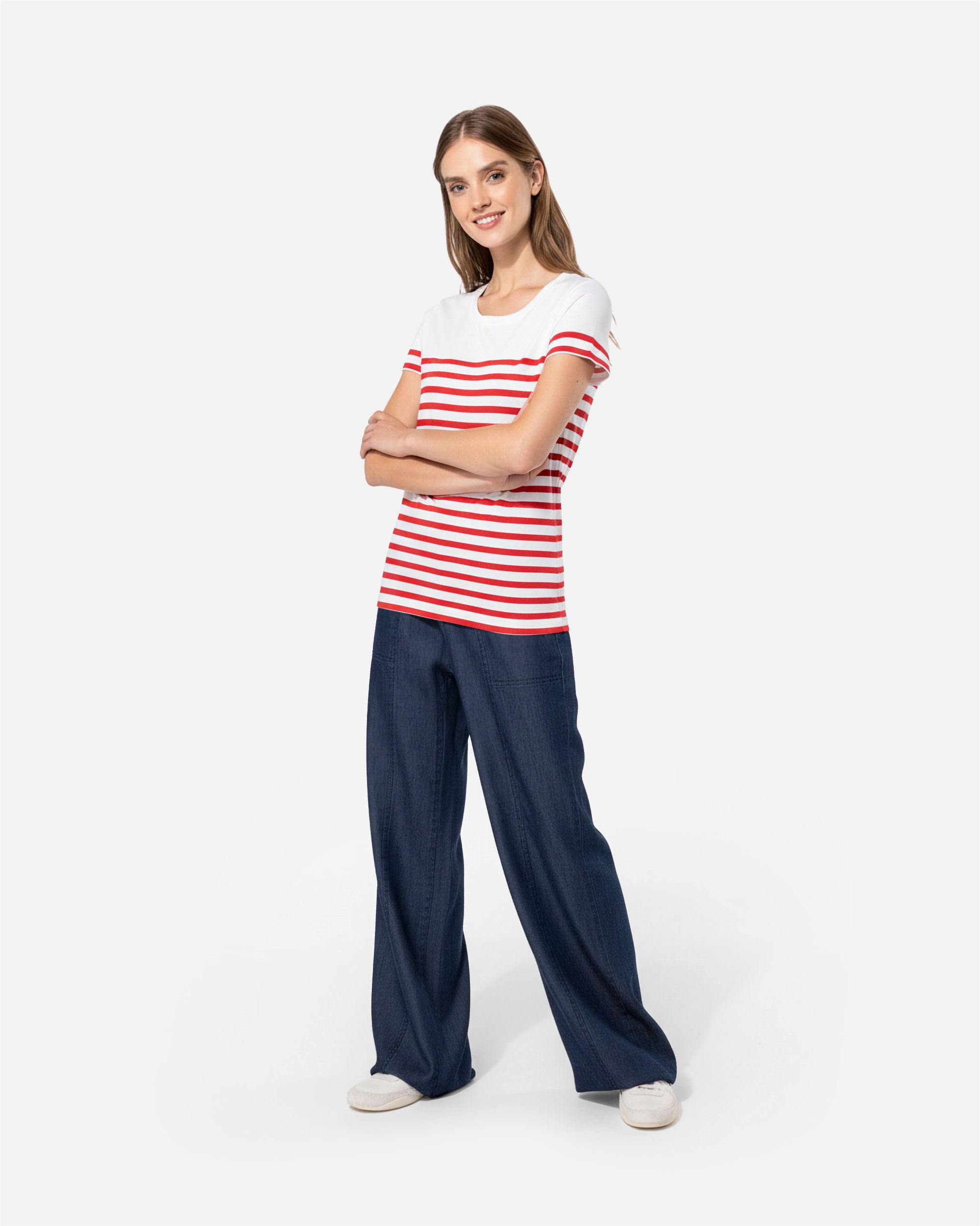 Damen T-Shirt im Marine-Look White-Red Stripes von VIVID