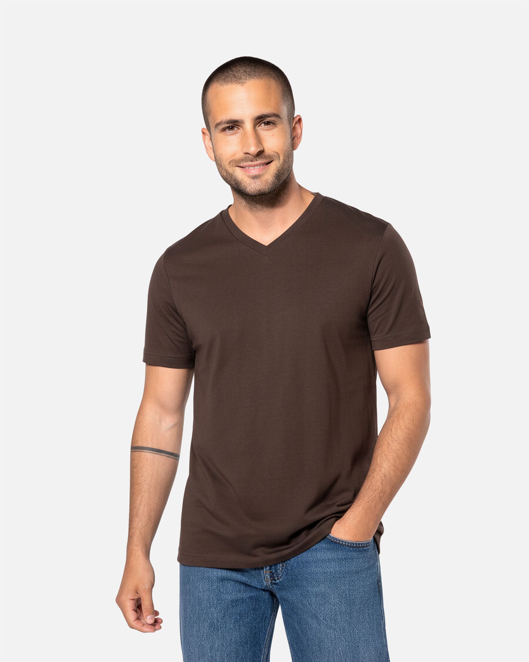 Klassisches Herren Basic T-Shirt mit V-Ausschnitt Chocolate Brown von VIVID