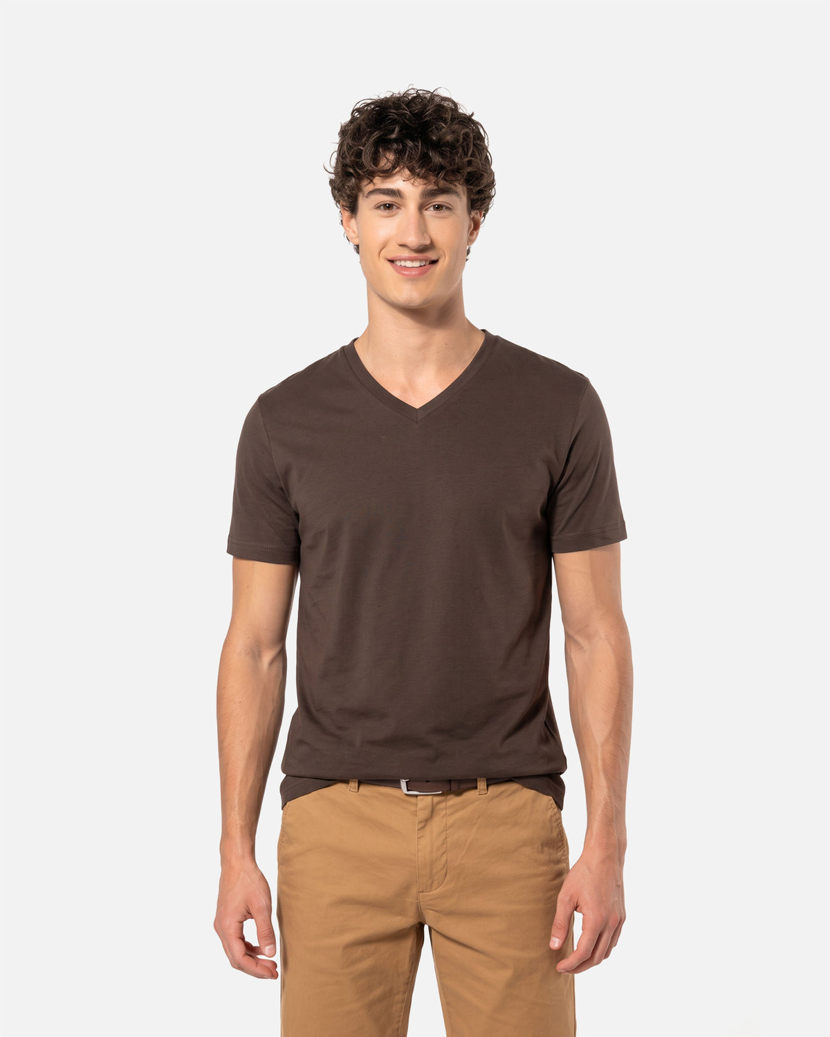 Klassisches Herren Basic T-Shirt mit V-Ausschnitt Chocolate Brown von VIVID