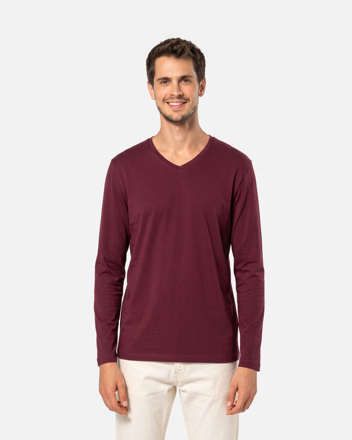 Klassisches Herren Langarmshirt mit V-Ausschnitt Burgundy von VIVID