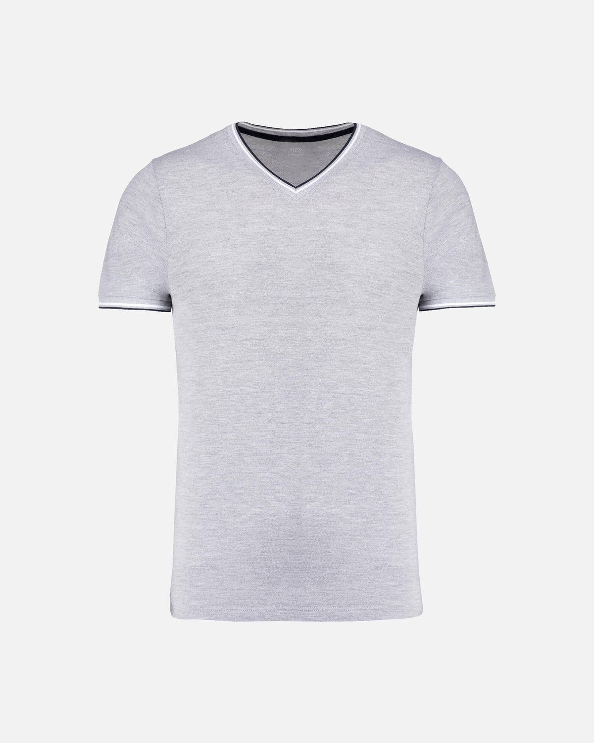 Herren Piqué T-Shirt mit V-Ausschnitt Heather Grey-Navy Blue-White von VIVID