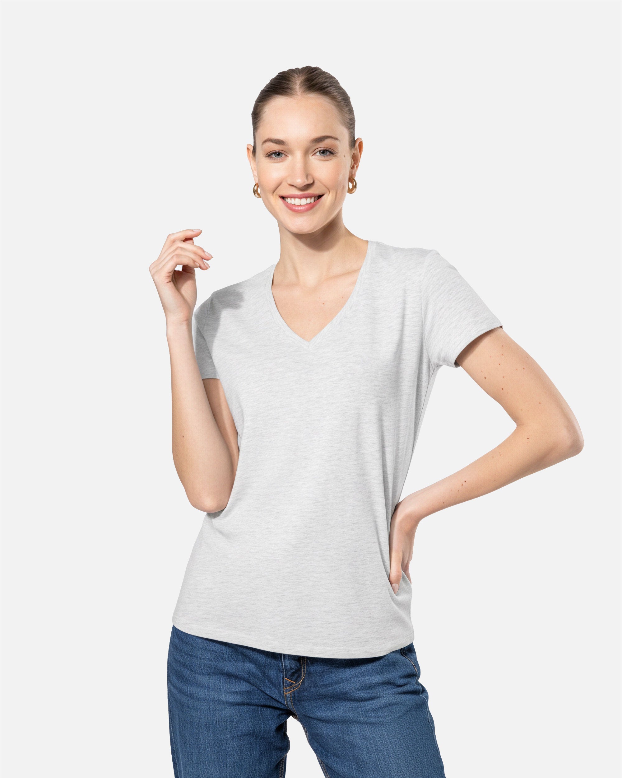 Klassisches Damen T-Shirt mit V-Ausschnitt Ash Heather von VIVID