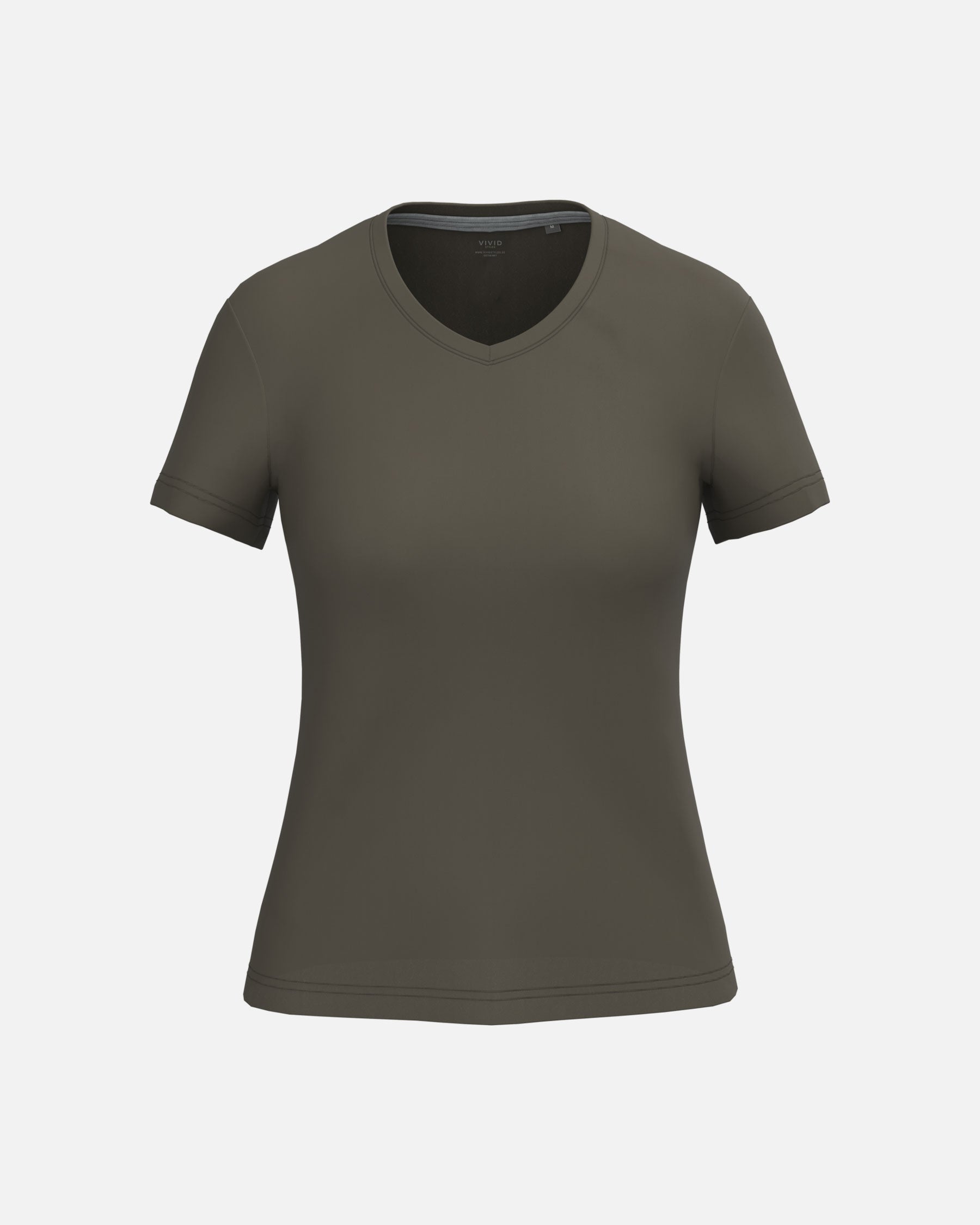 Klassisches Damen T-Shirt mit V-Ausschnitt Khaki von VIVID