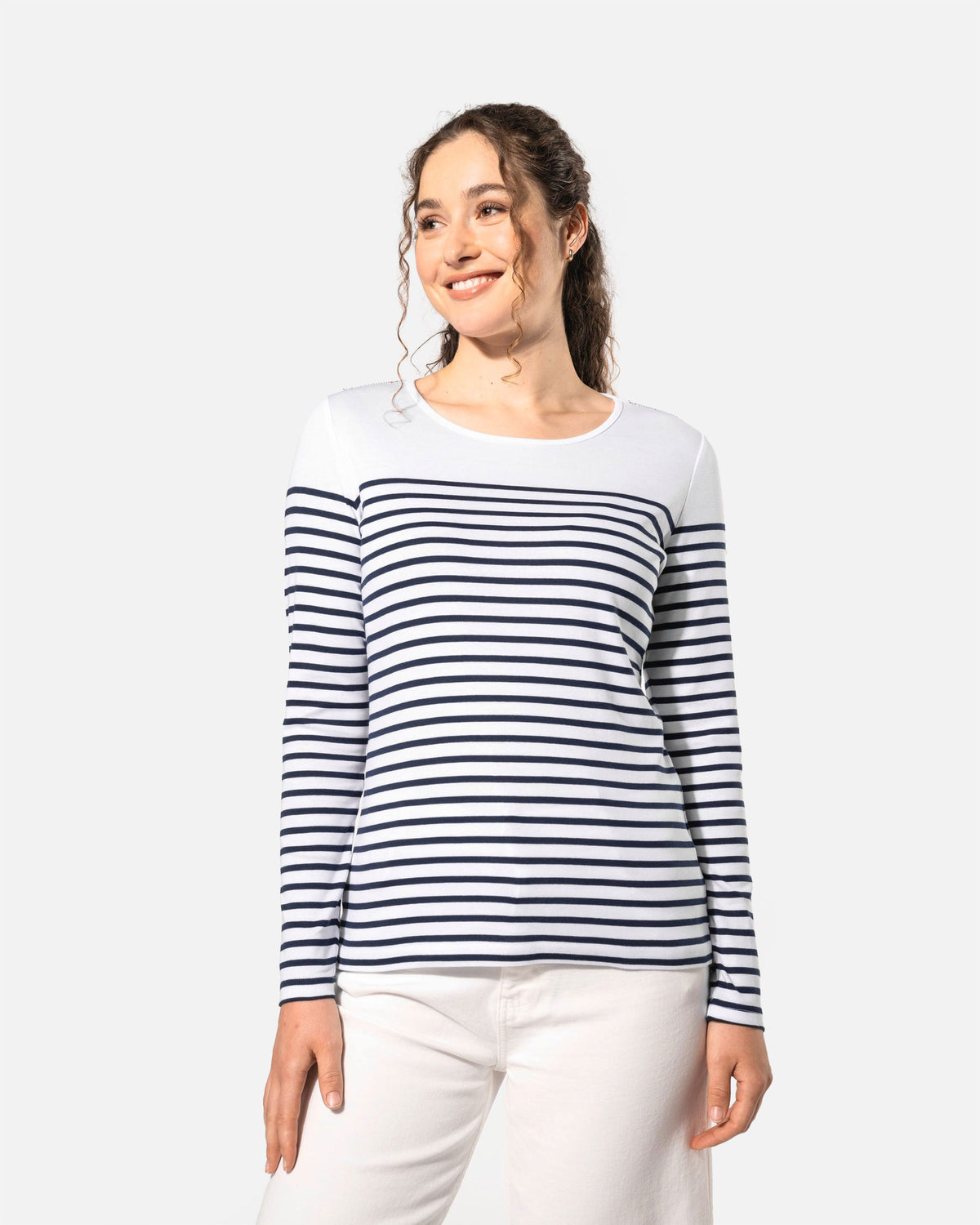 Damen Langarmshirt im Marine-Look White-Navy Stripes von VIVID
