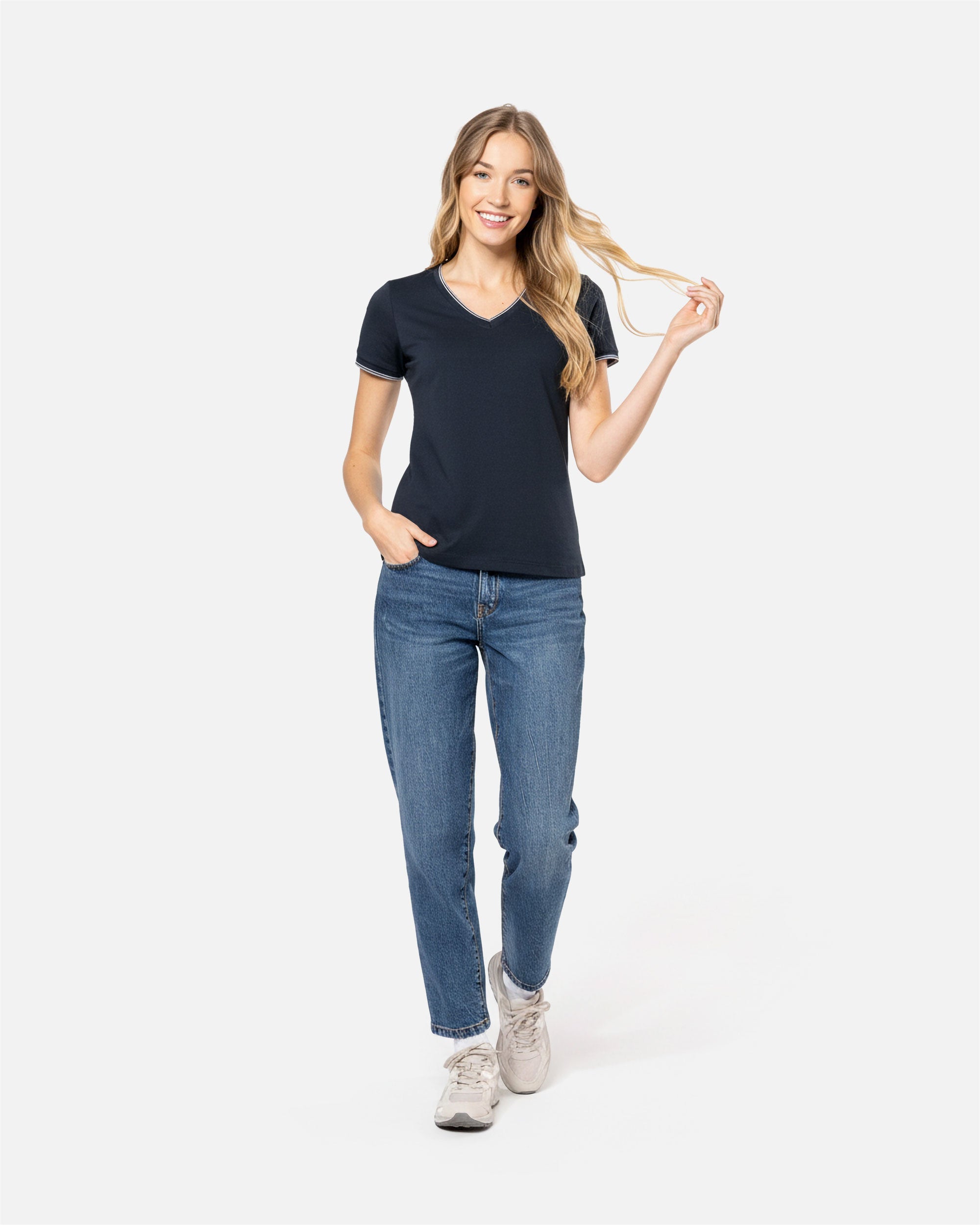 Damen Piqué T-Shirt mit V-Ausschnitt von VIVID