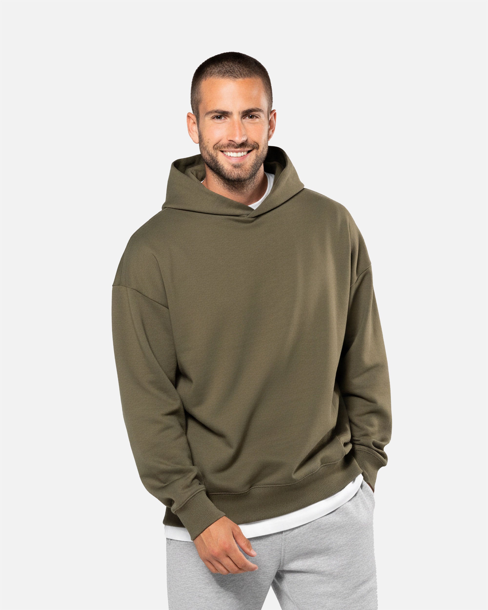 Übergroßes Molton Unisex Kapuzensweatshirt Khaki von VIVID