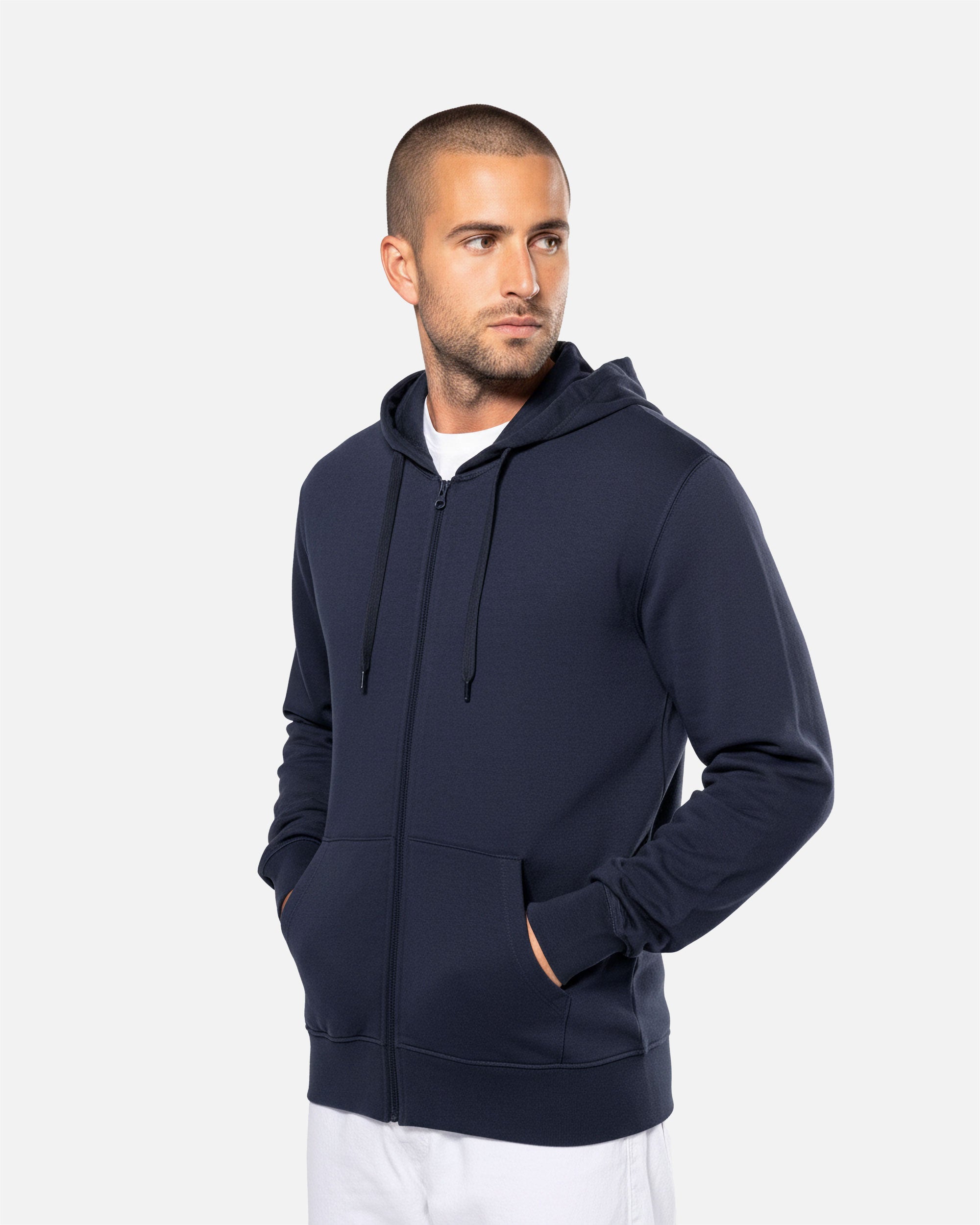Klassisches Herren Zip Kapuzensweatshirt Navy Blue von VIVID