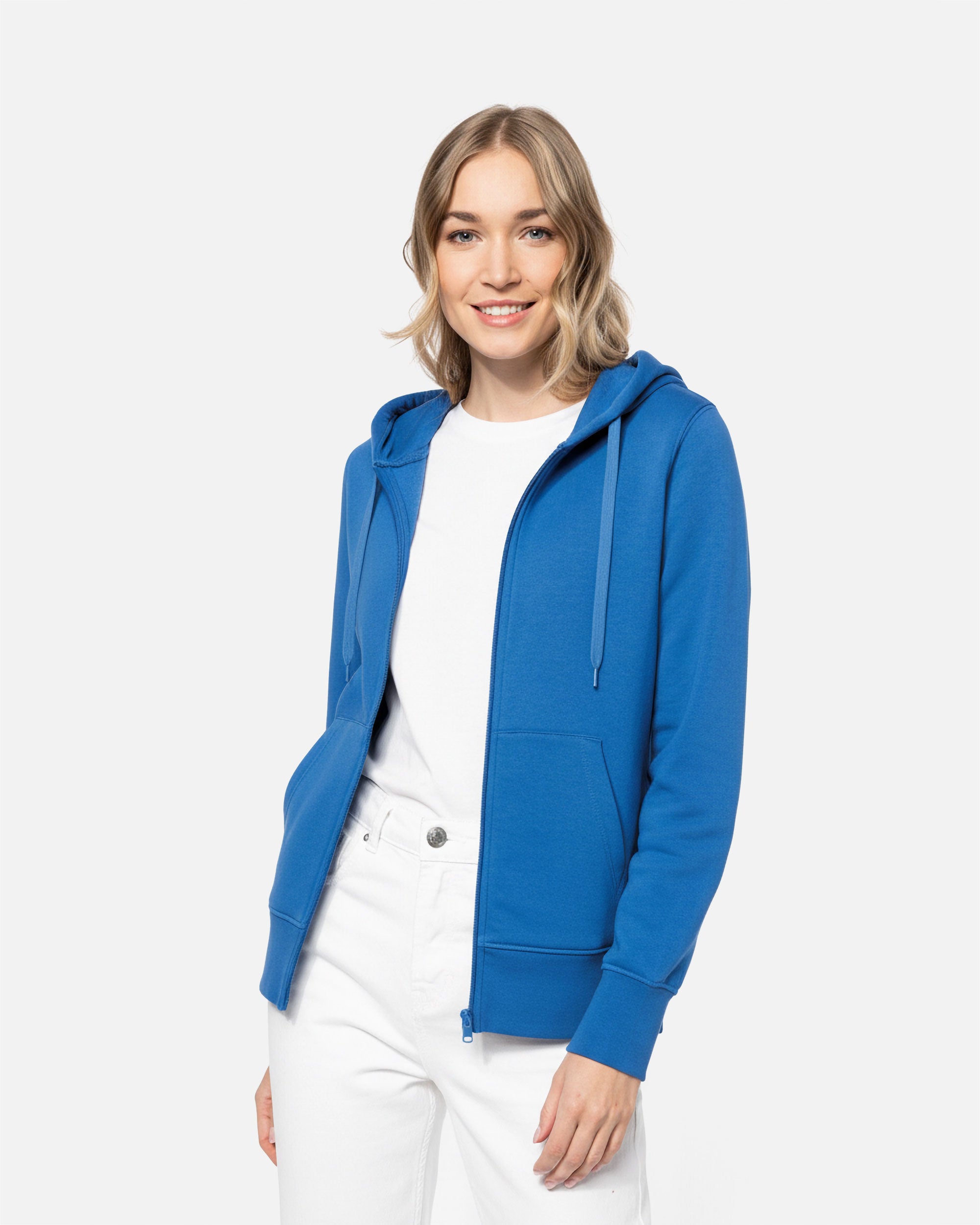 Klassisches Damen Zip Kapuzensweatshirt Light Royal Blue von VIVID