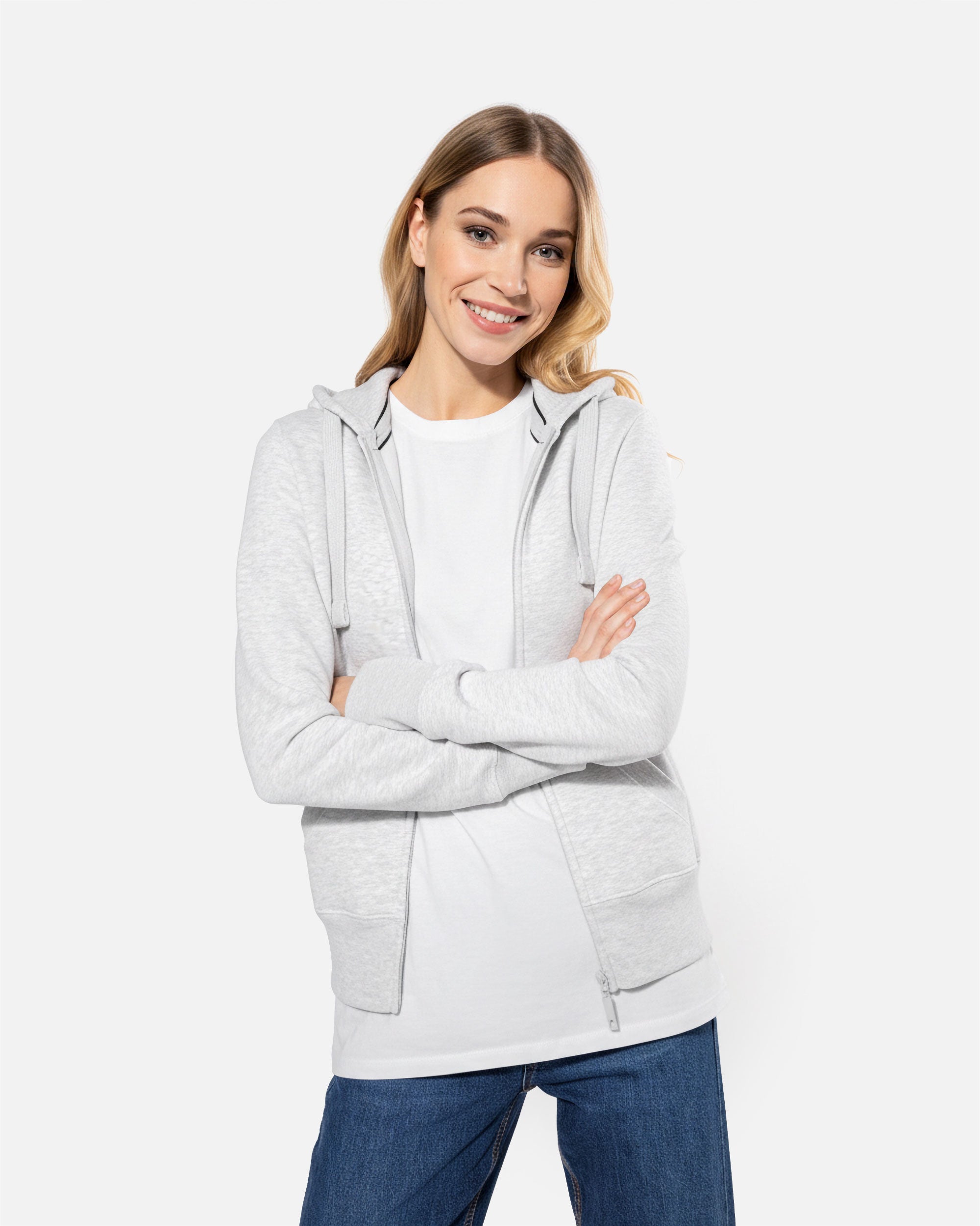 Damen Zip Kapuzensweatshirt Ash Heather von VIVID