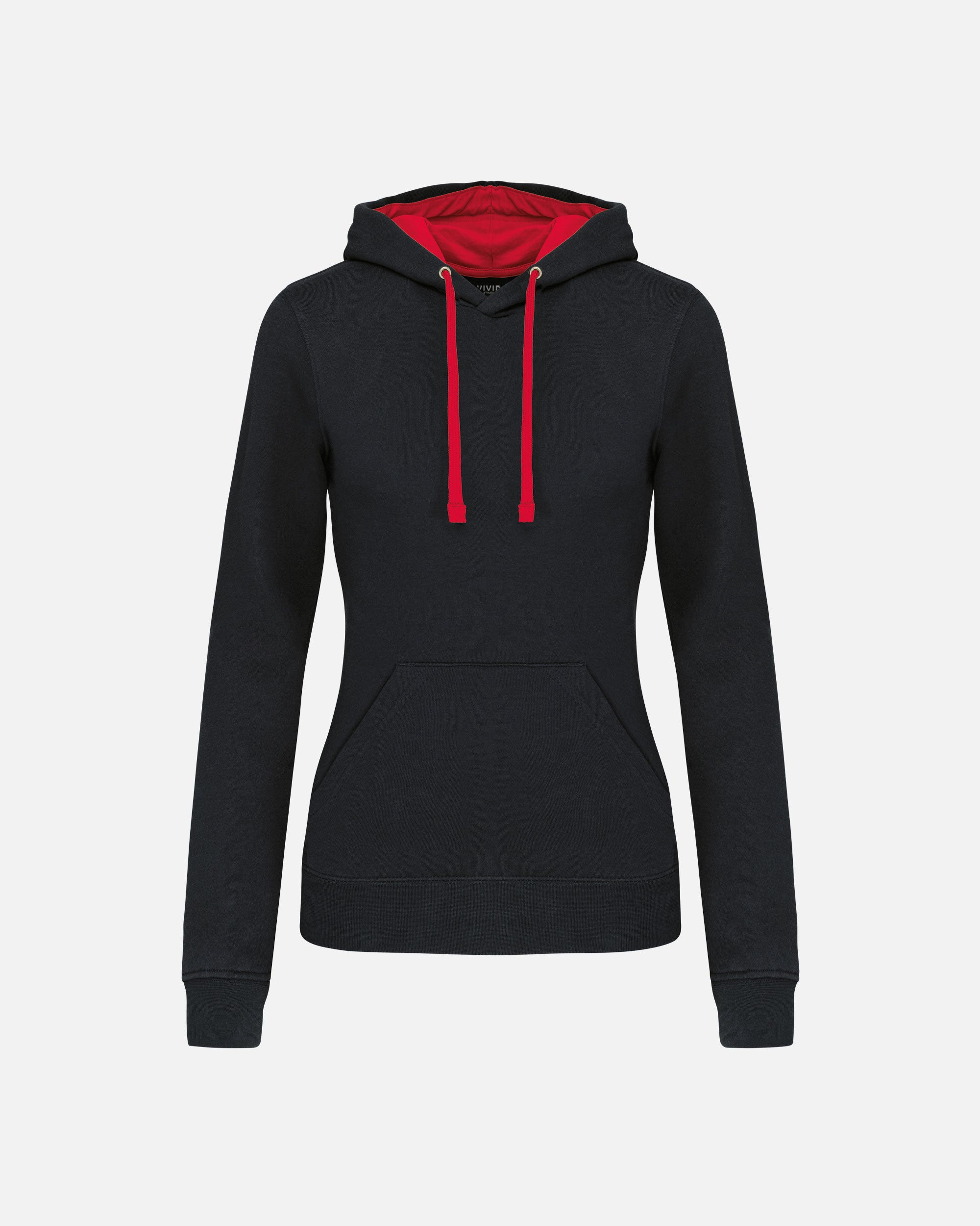 Zweifarbiges Damen Kapuzensweatshirt Black-Red von VIVID