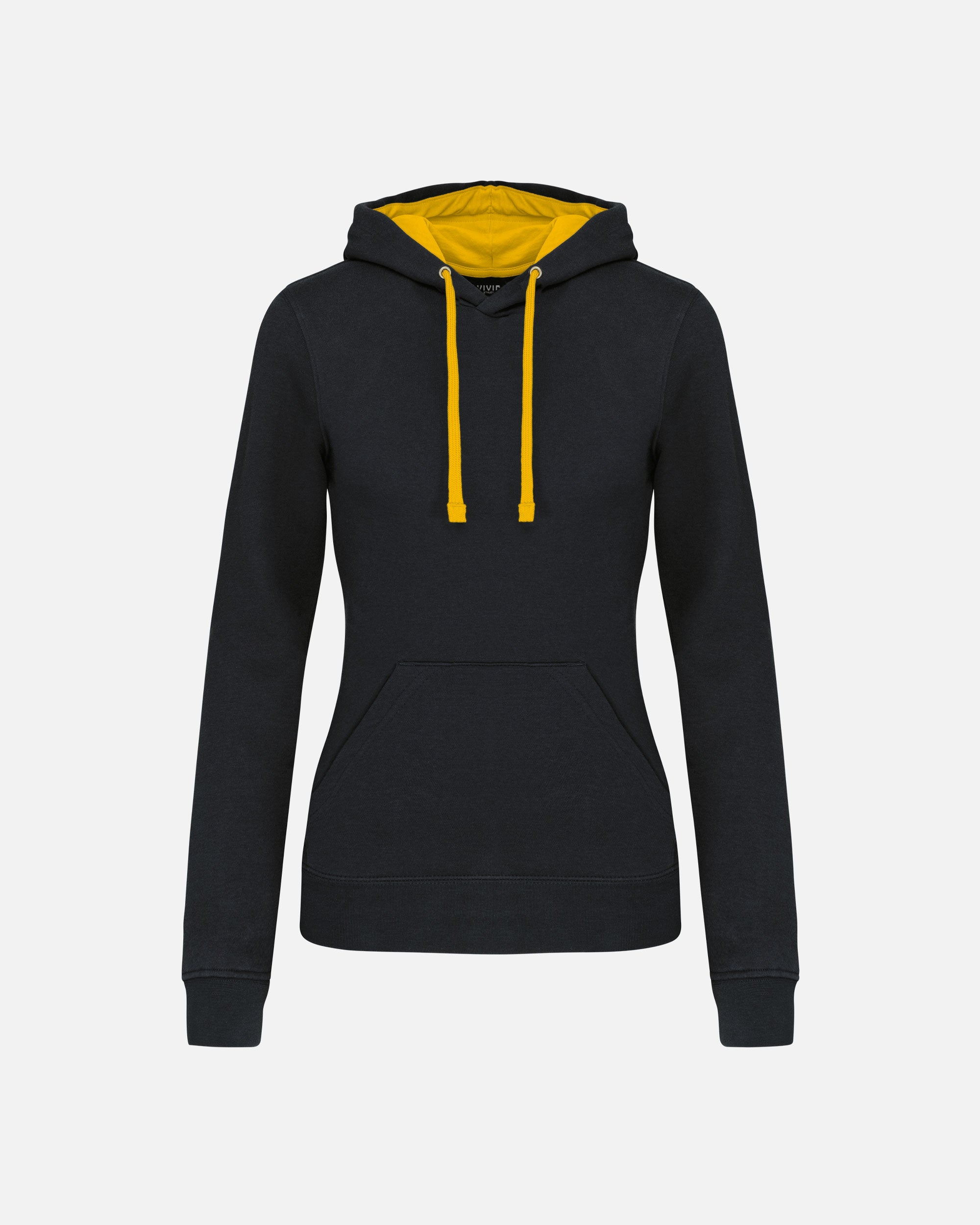 Zweifarbiges Damen Kapuzensweatshirt Black-Yellow von VIVID
