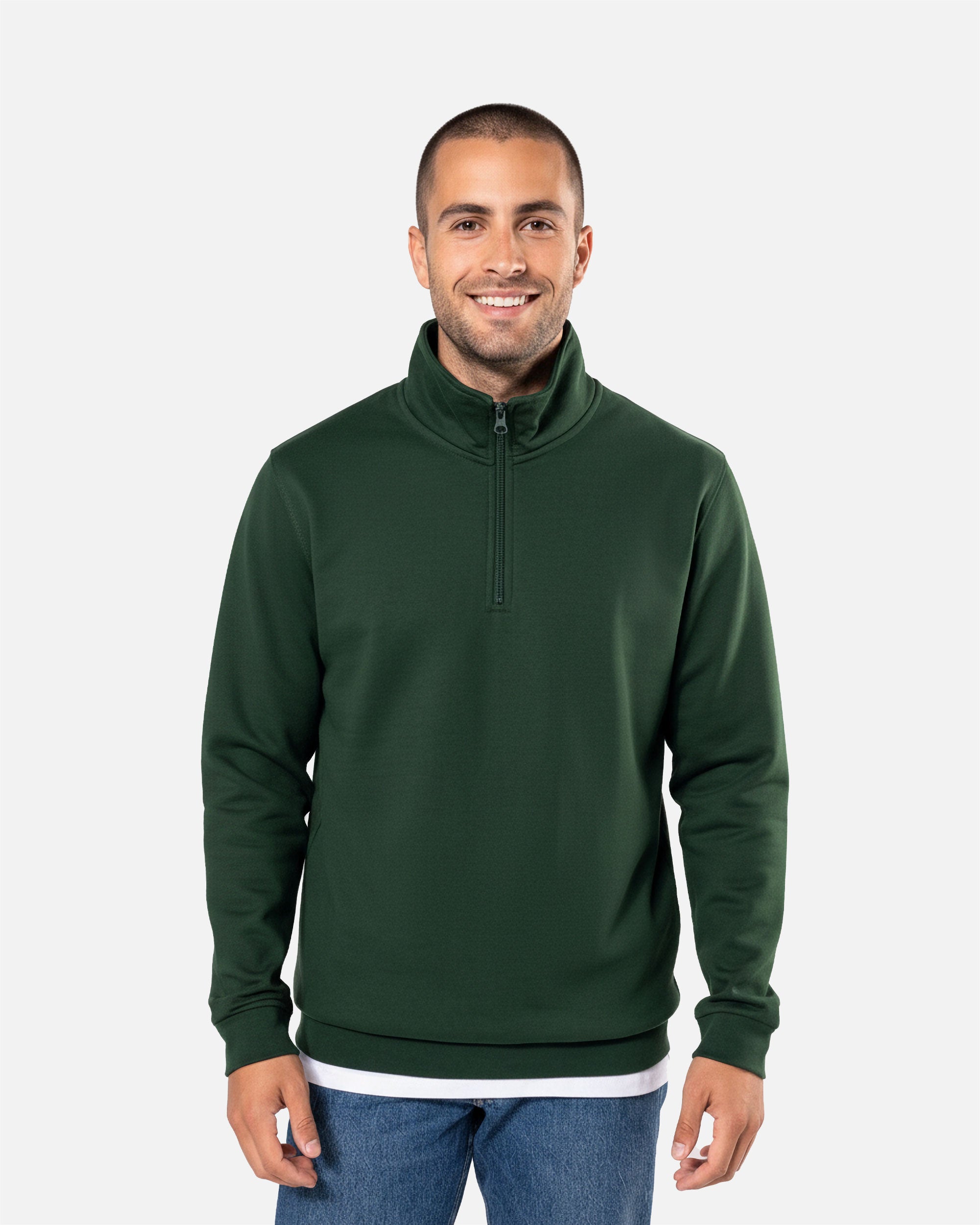 Herren Basic 1/4 Zip Sweatshirt Forest Green von VIVID