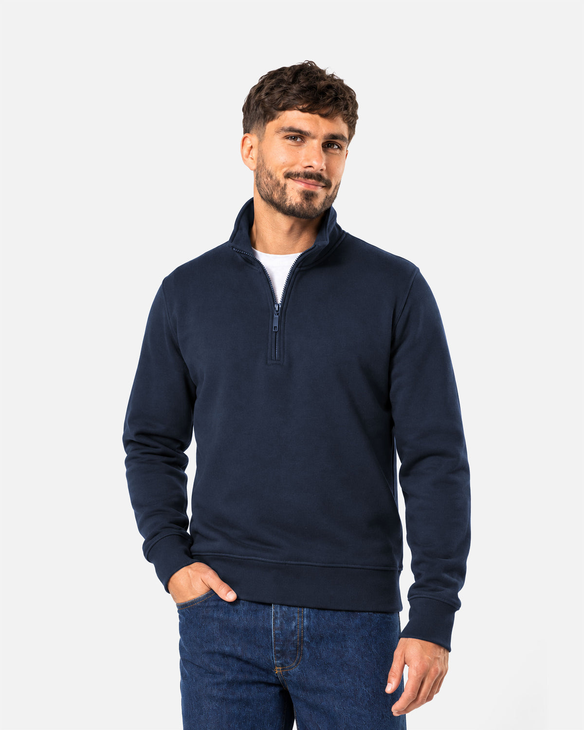 Klassisches Herren 1/4 Zip Sweatshirt Navy Blue von VIVID