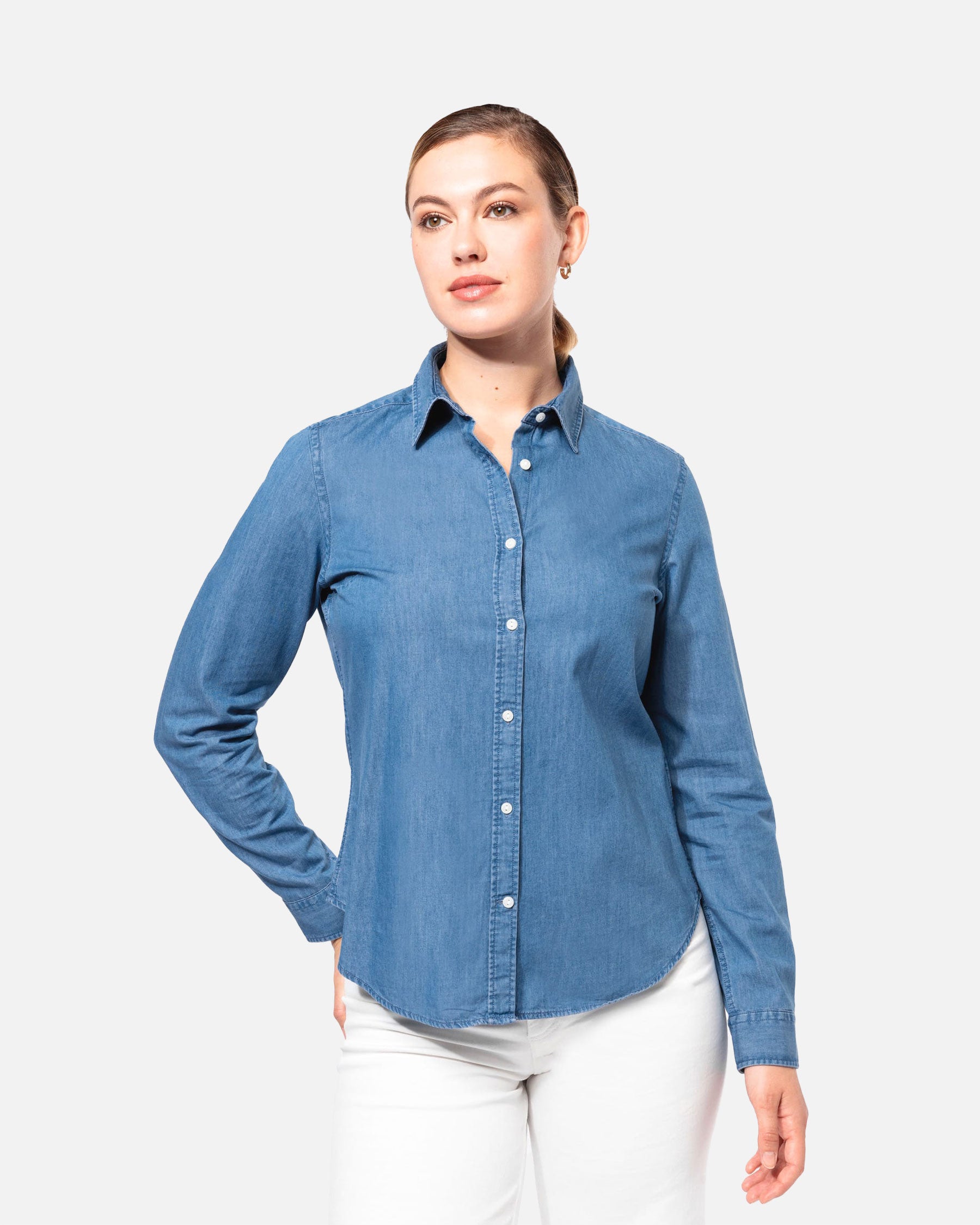 Damen Langarmhemd im Denim-Look 2.0 Chambray Blue von VIVID