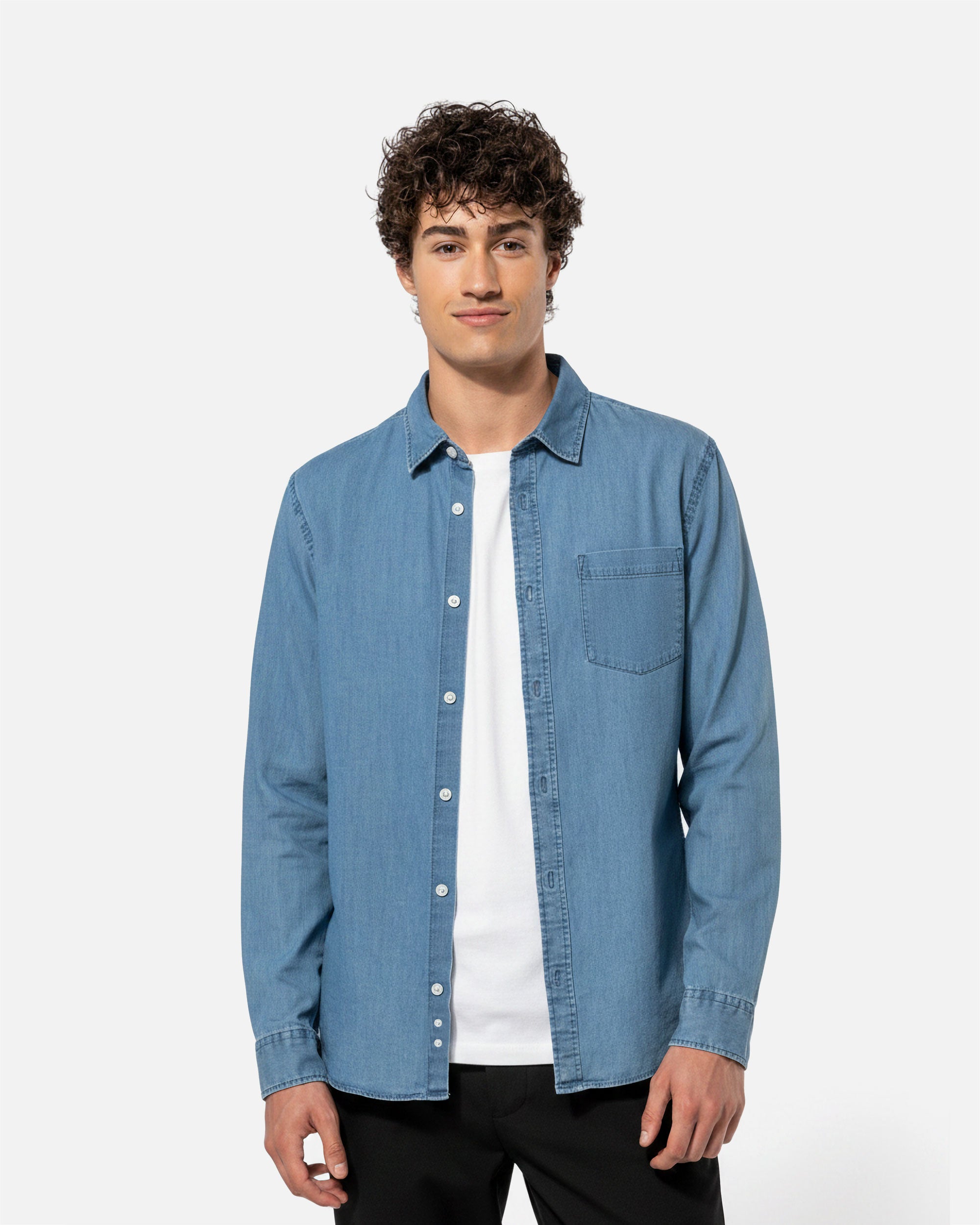 Herren Langarmhemd im Denim-Look Chambray Blue von VIVID