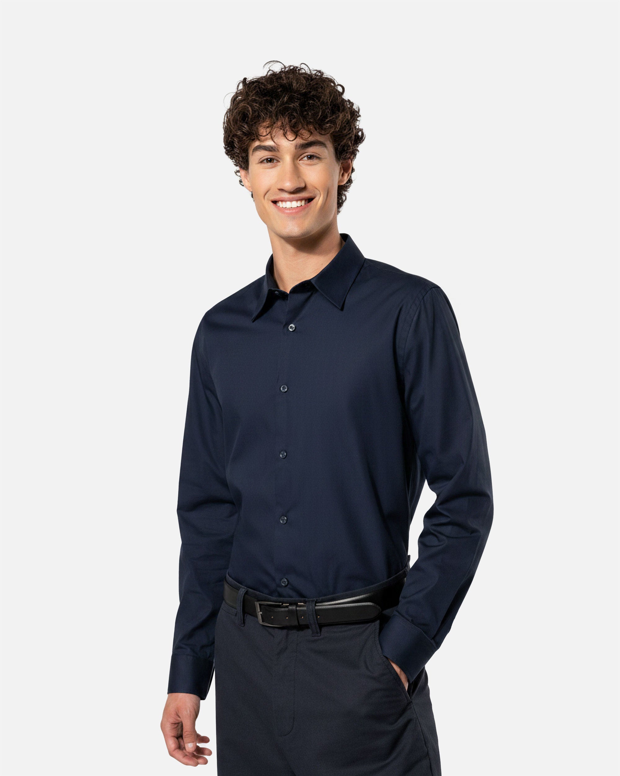 Klassisches Herren Popeline Langarmhemd 2.0 Navy Blue von VIVID