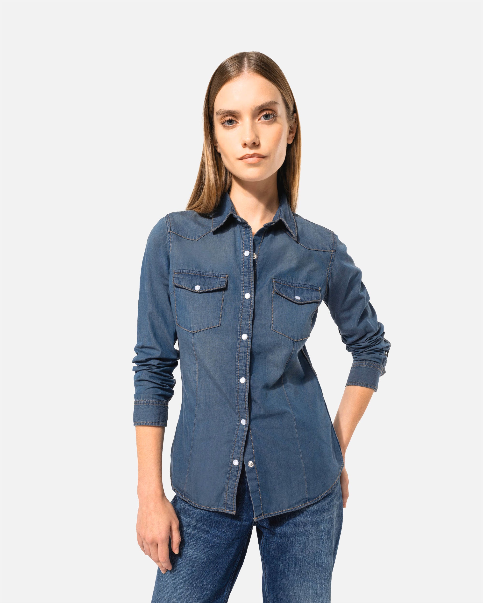 Damen Langarmhemd im Denim-Look Blue Jeans von VIVID