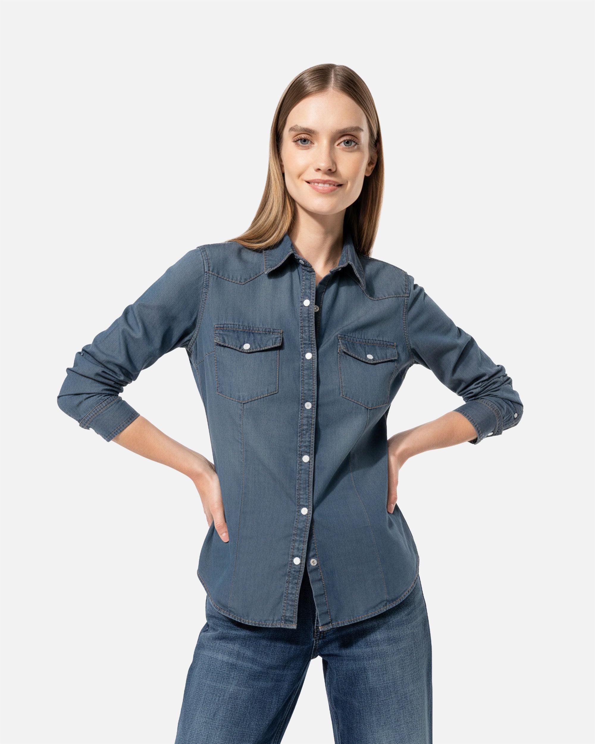 Damen Langarmhemd im Denim-Look Blue Jeans von VIVID