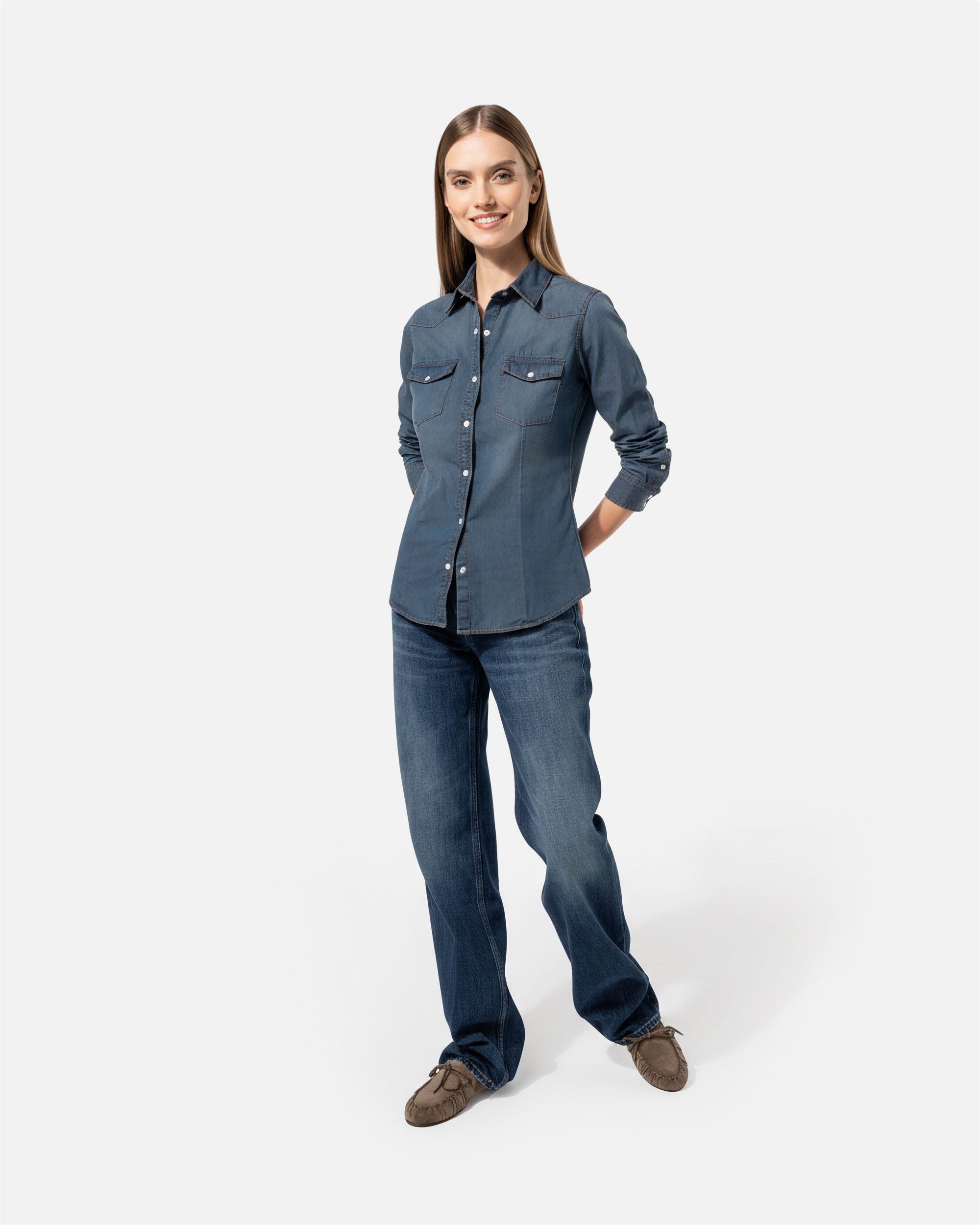 Damen Langarmhemd im Denim-Look von VIVID