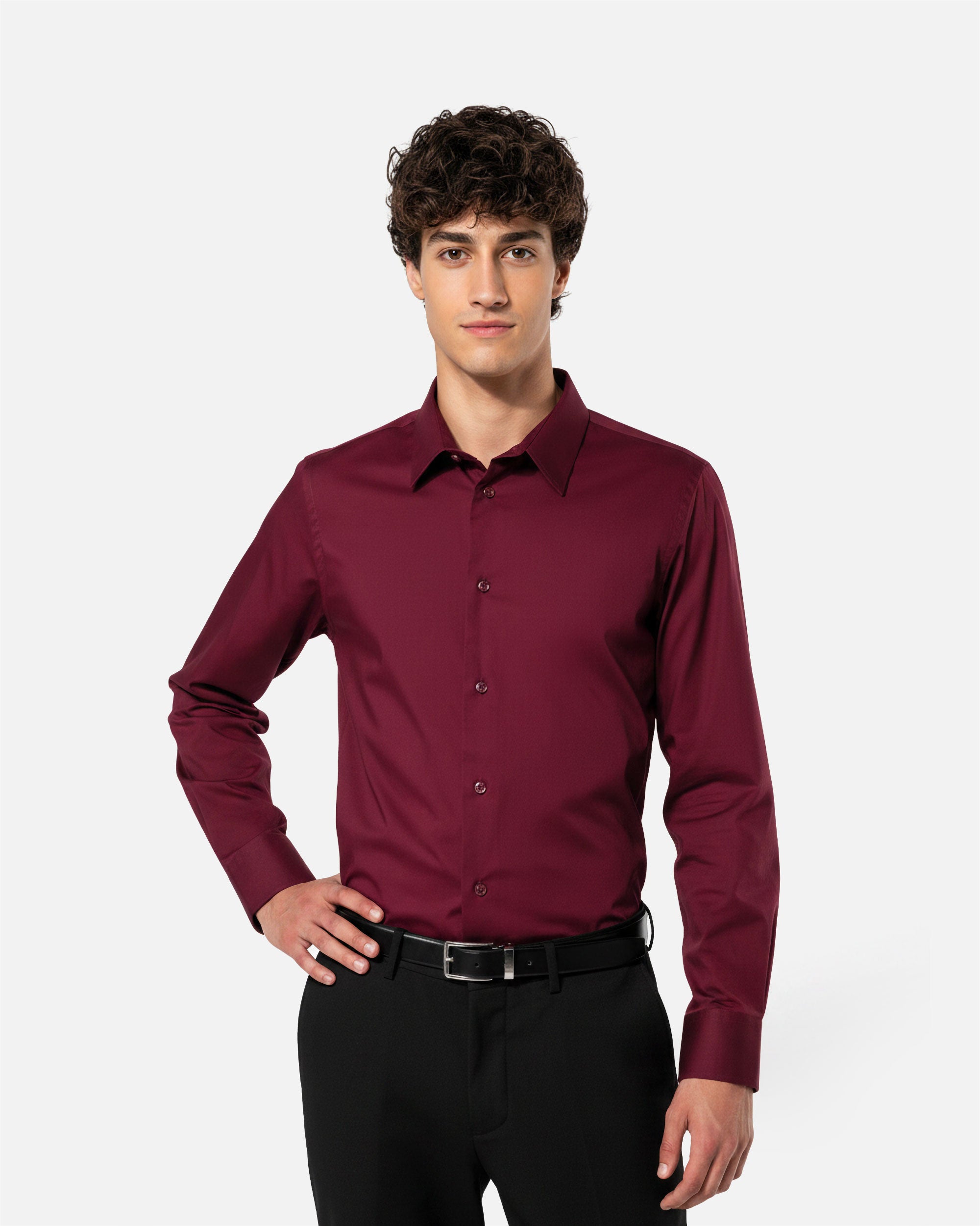 Herren Stretch Langarmhemd Burgundy von VIVID