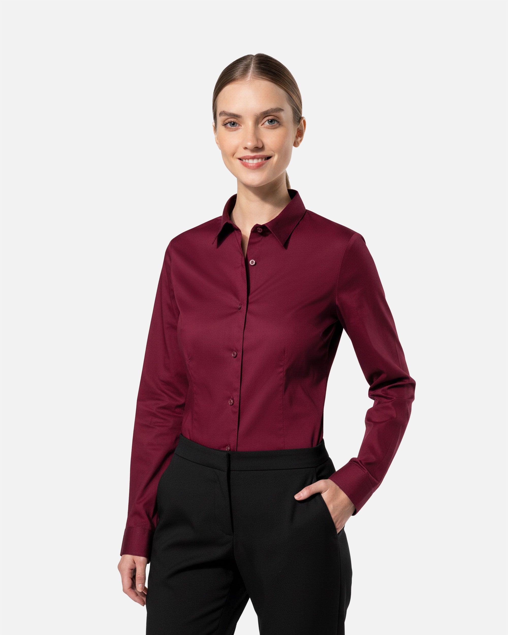 Damen Langarm Stretchbluse Burgundy von VIVID