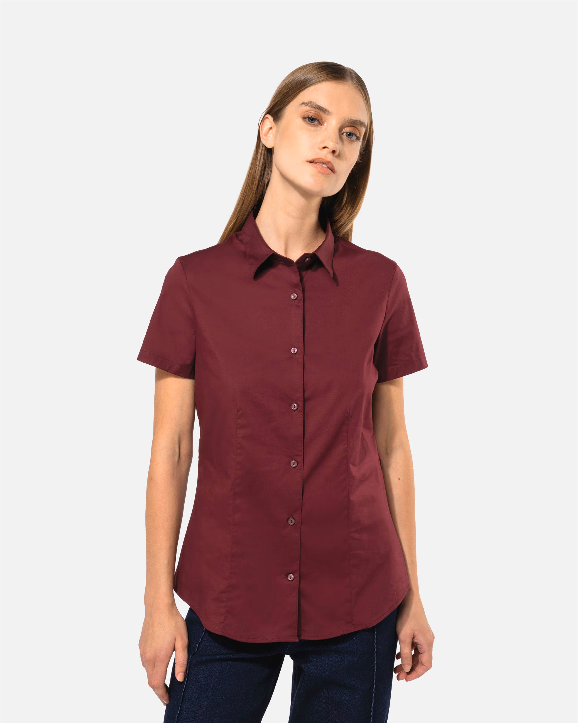 Damen Kurzarm Stretchbluse Burgundy von VIVID