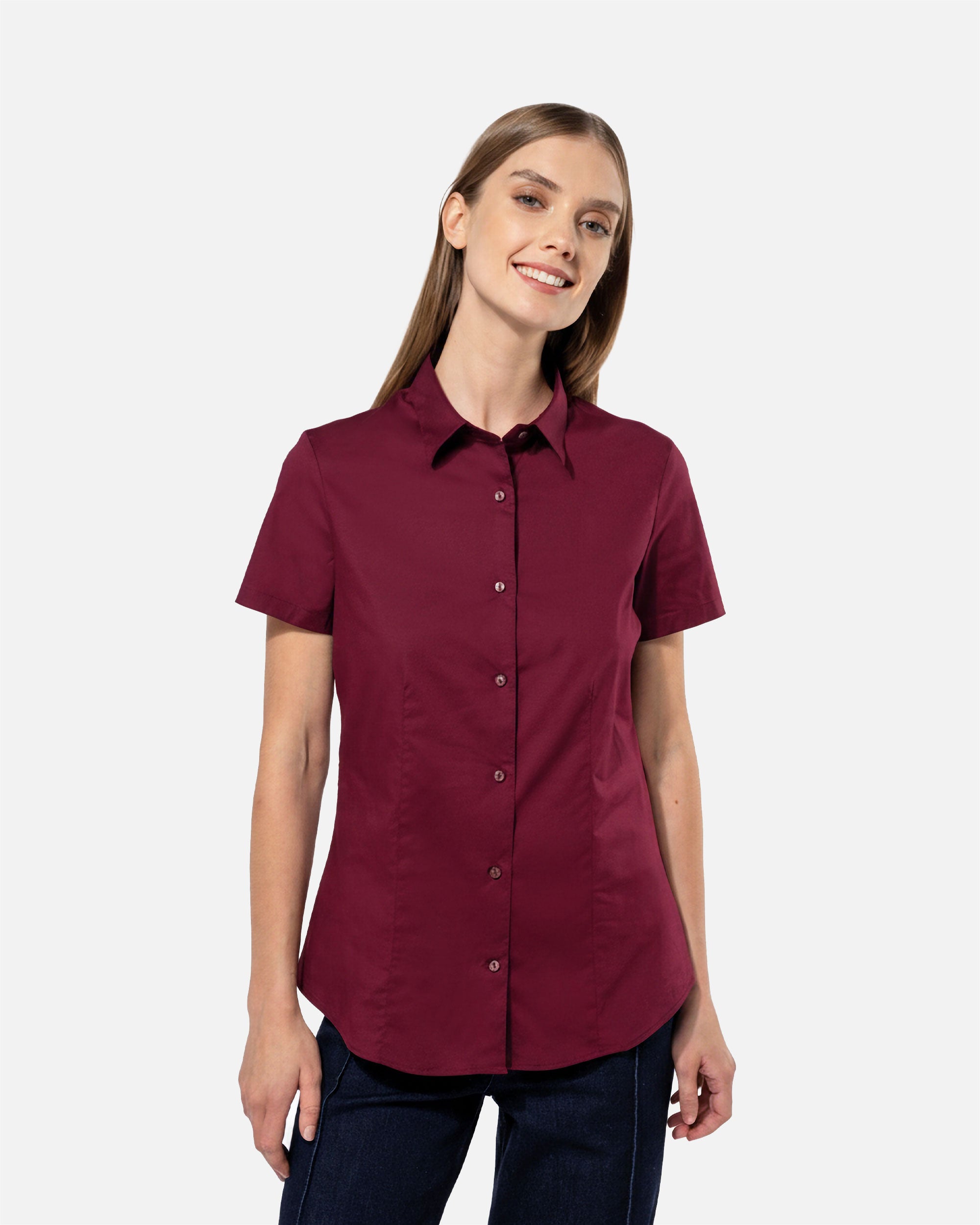 Damen Kurzarm Stretchbluse Burgundy von VIVID