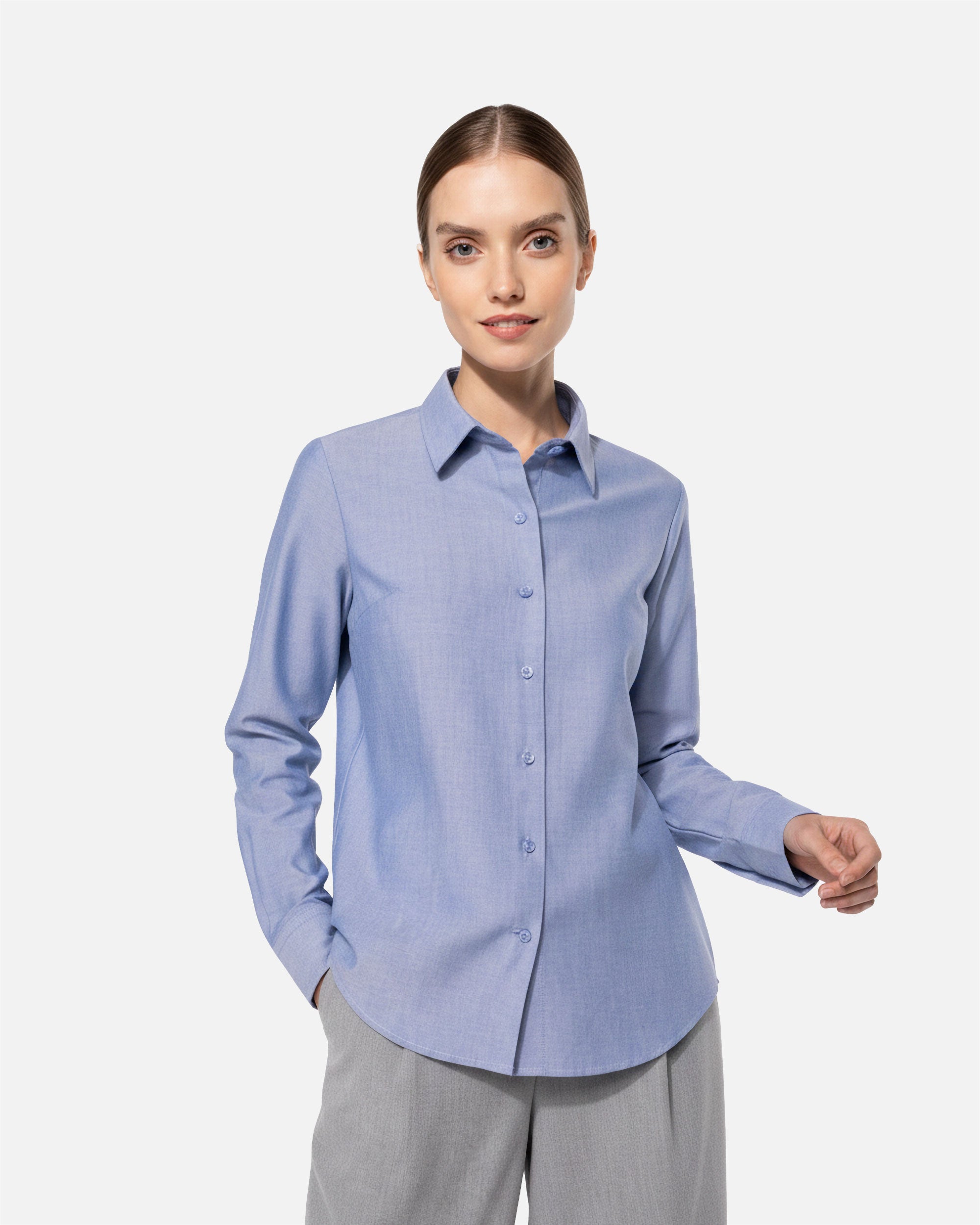 Damen Oxford Langarmbluse Oxford Cobalt Blue von VIVID