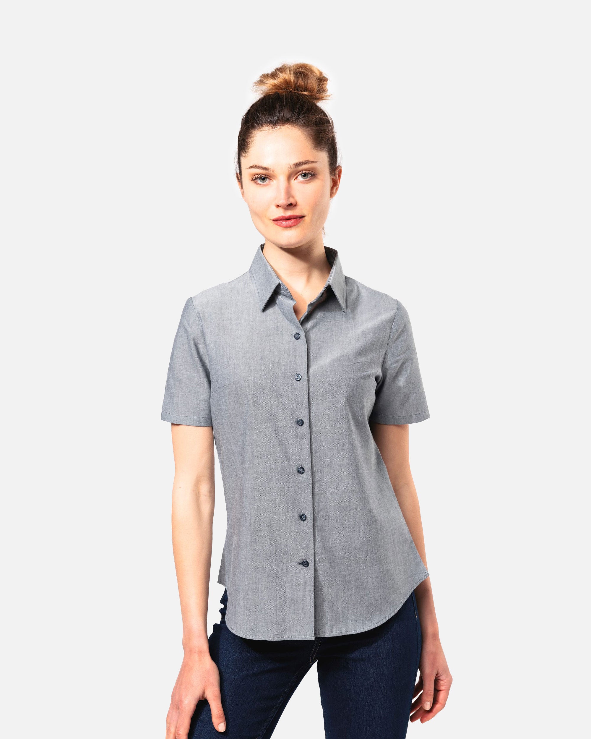 Damen Oxford Kurzarmbluse Oxford Shadow - Navy Blue von VIVID