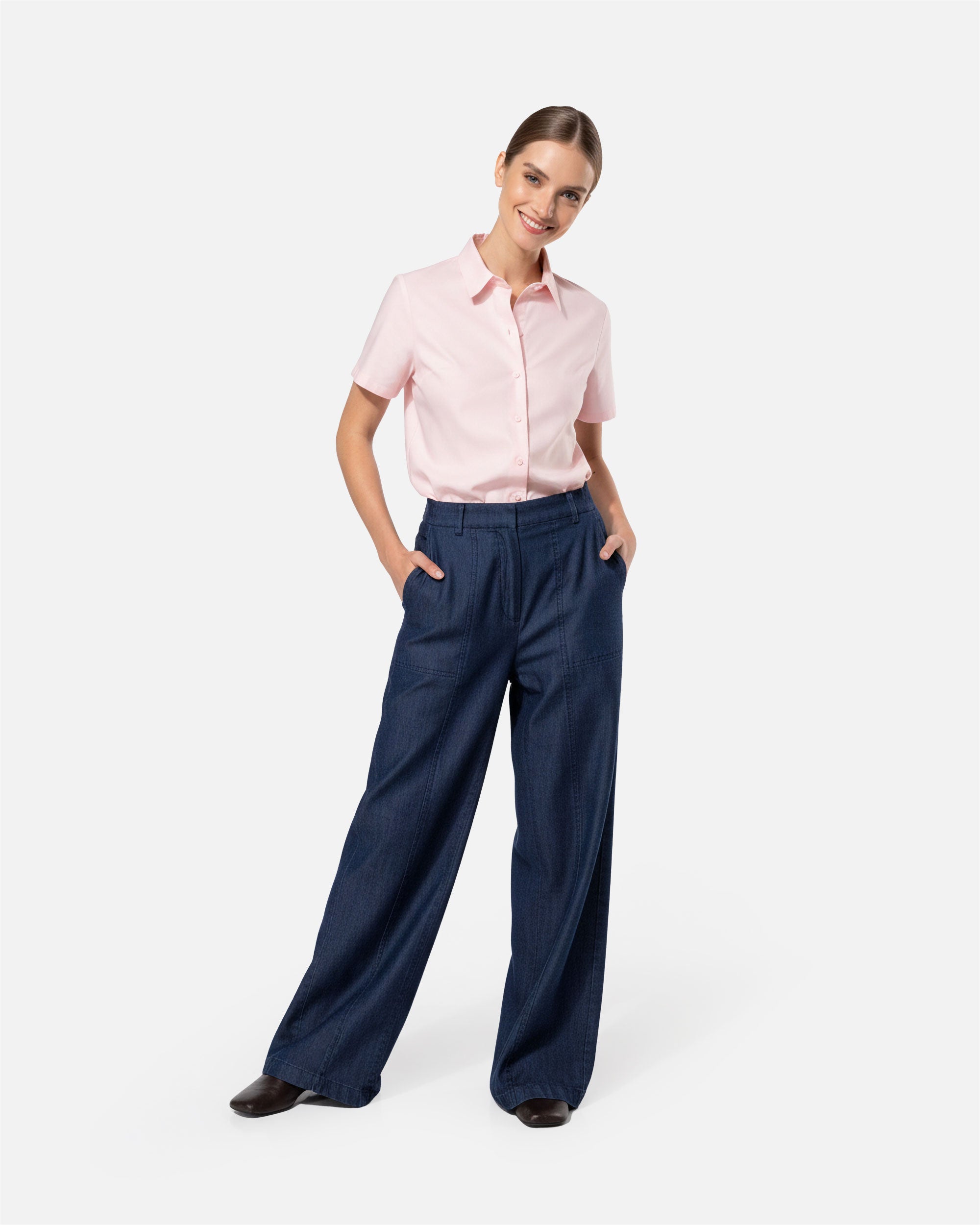 Damen Oxford Kurzarmbluse von VIVID