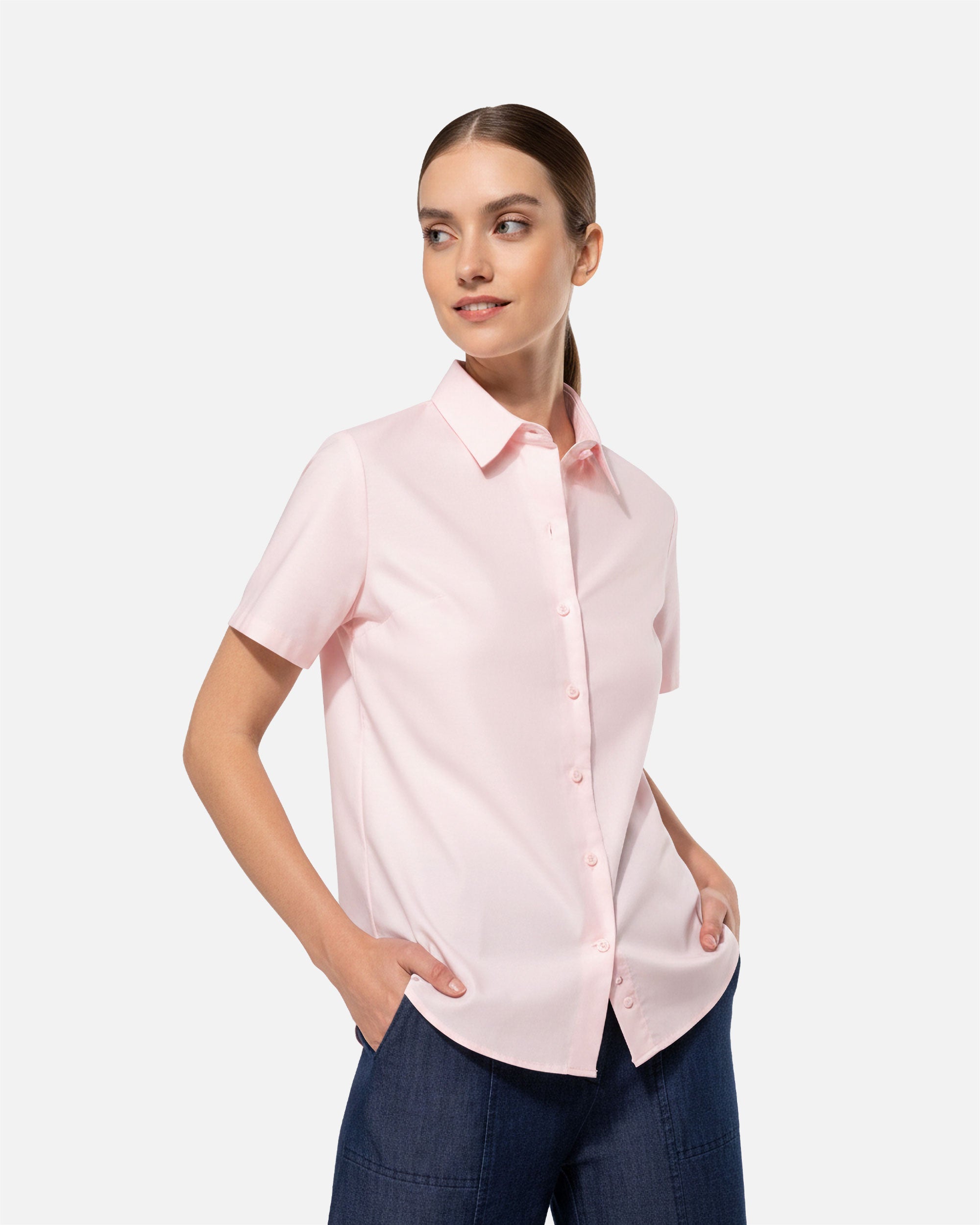 Damen Oxford Kurzarmbluse Oxford Pink von VIVID