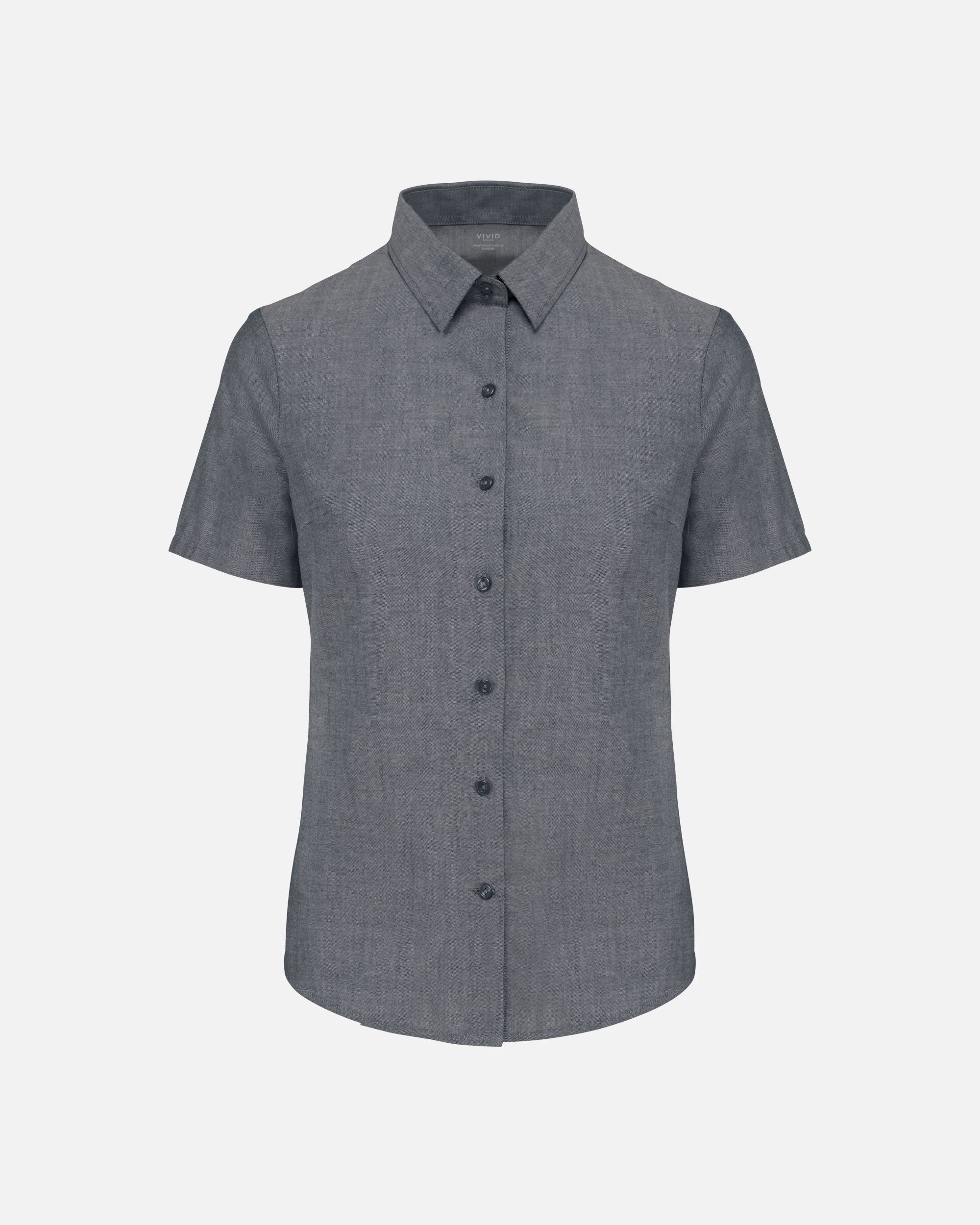 Damen Oxford Kurzarmbluse Oxford Shadow - Navy Blue von VIVID