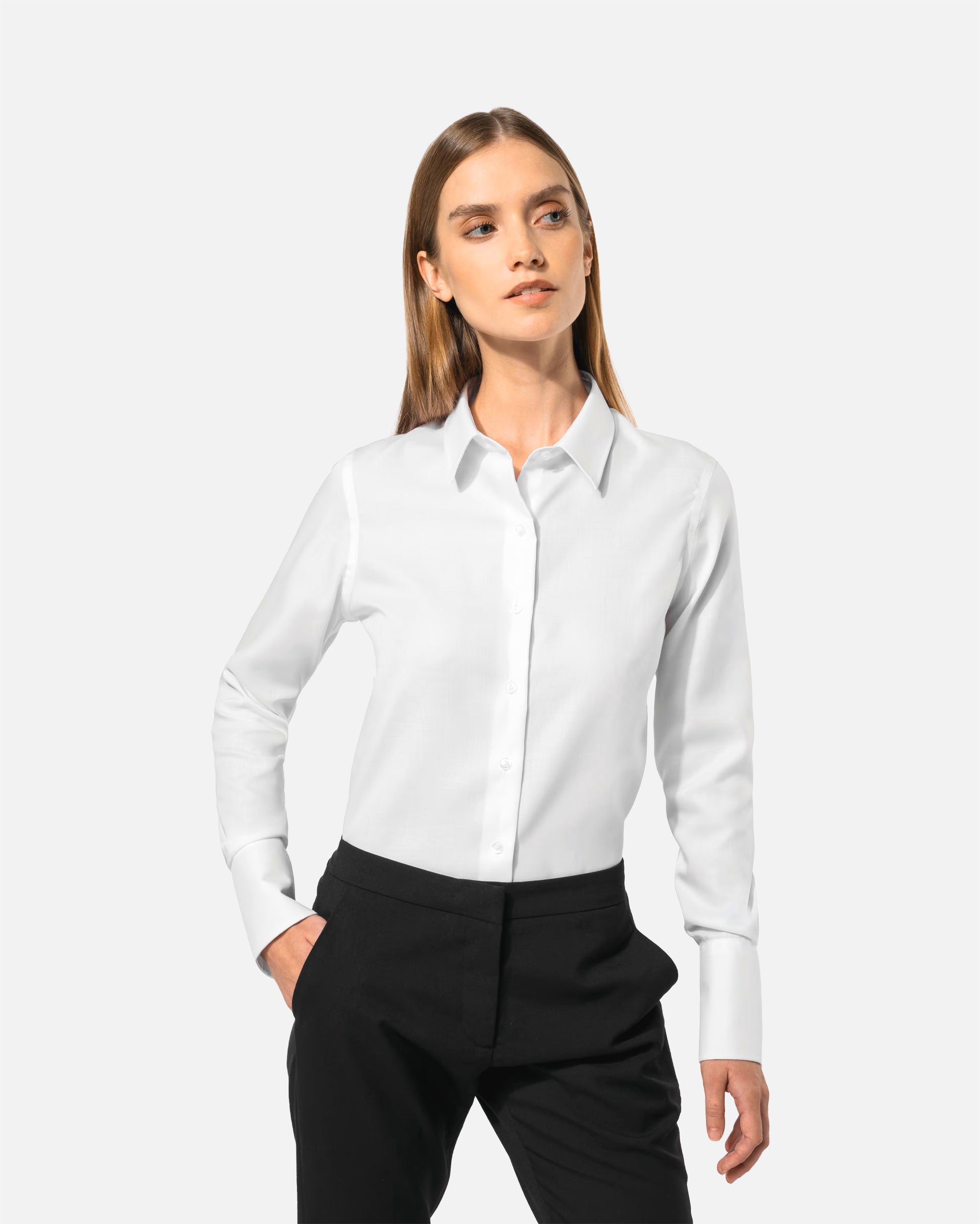 Bügelfreie Damen Langarmbluse White von VIVID