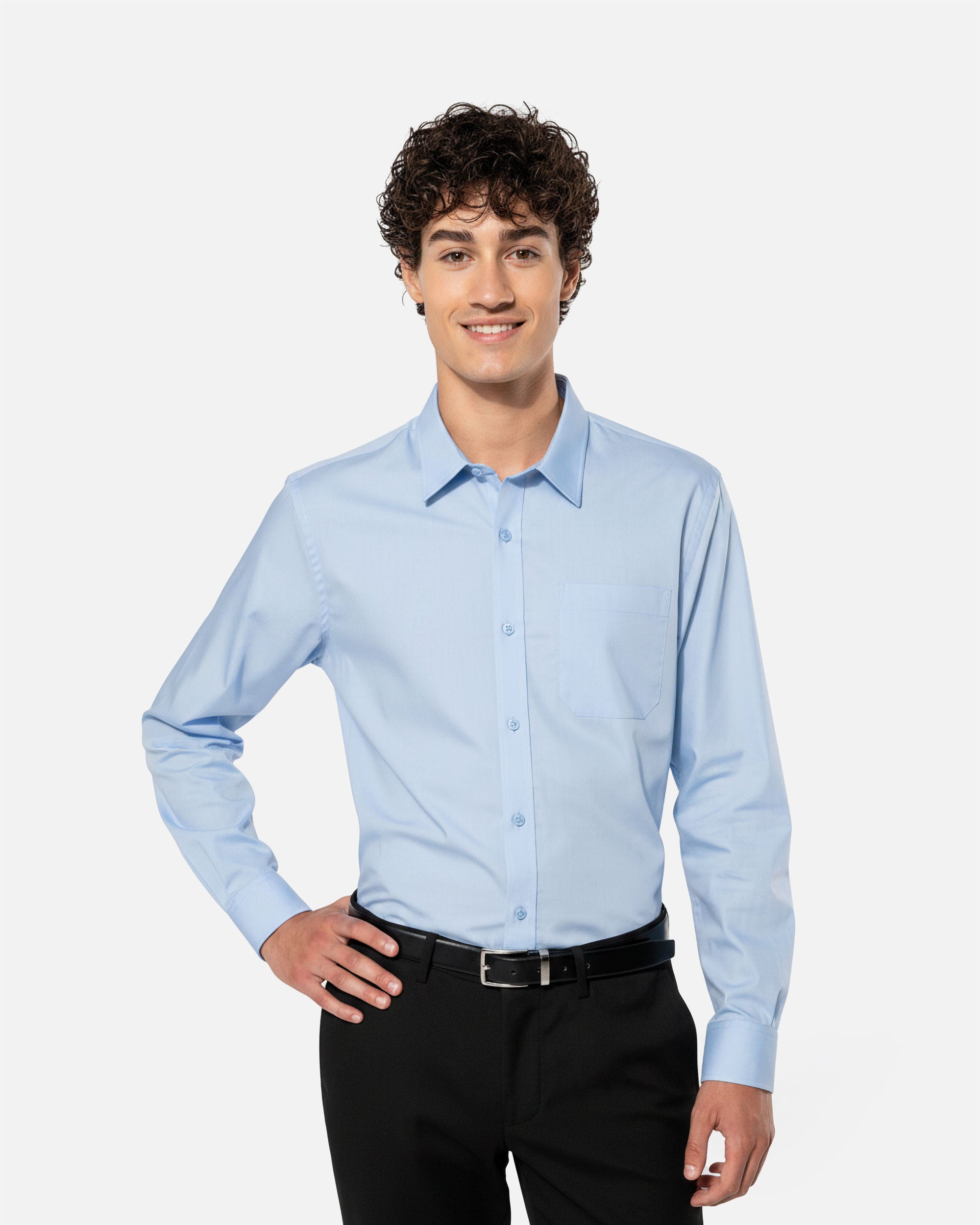 Klassisches Herren Popeline Langarmhemd Light Blue von VIVID