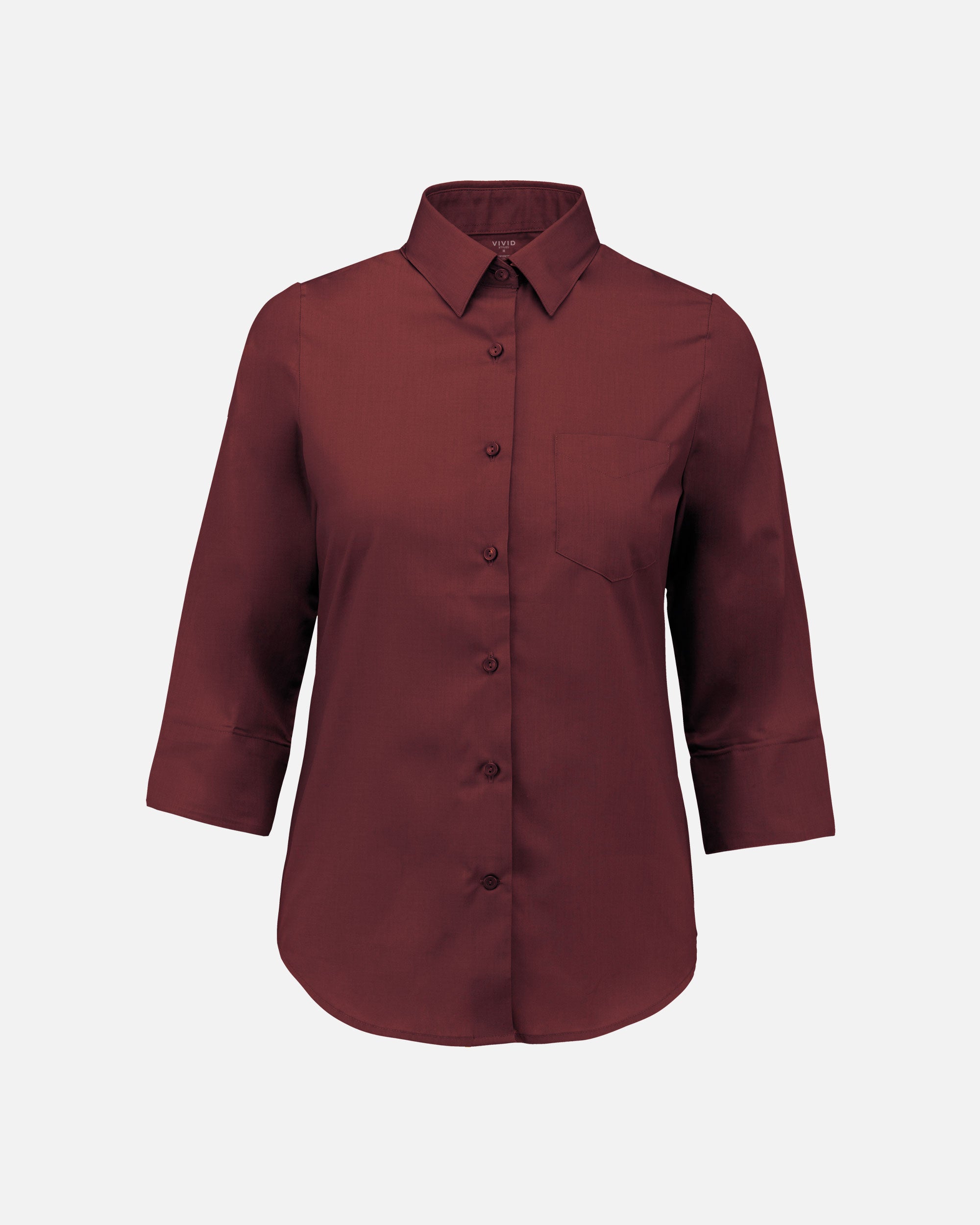 Damen ¾ Popeline Hemd Burgundy von VIVID