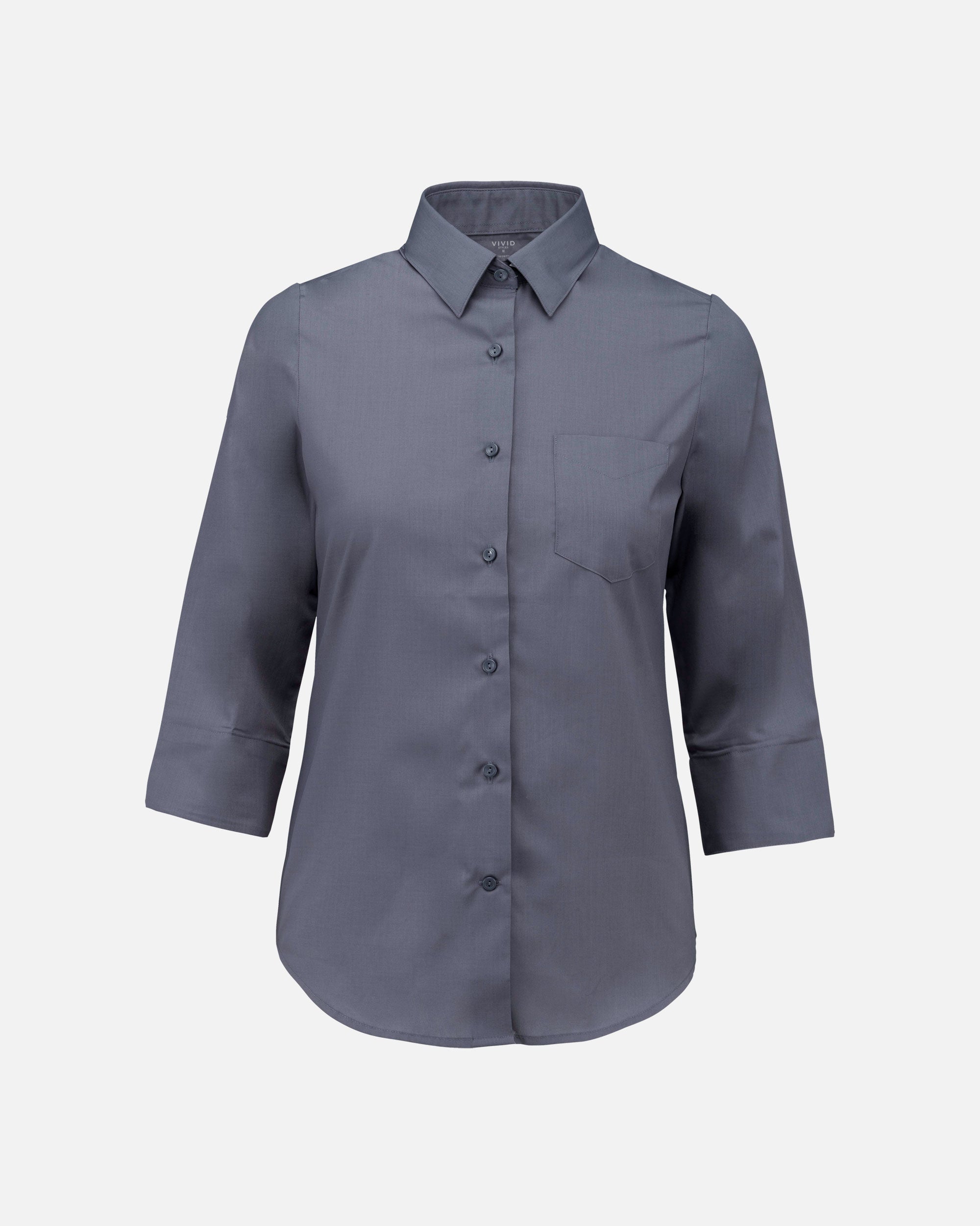 Damen ¾ Popeline Hemd Grey von VIVID