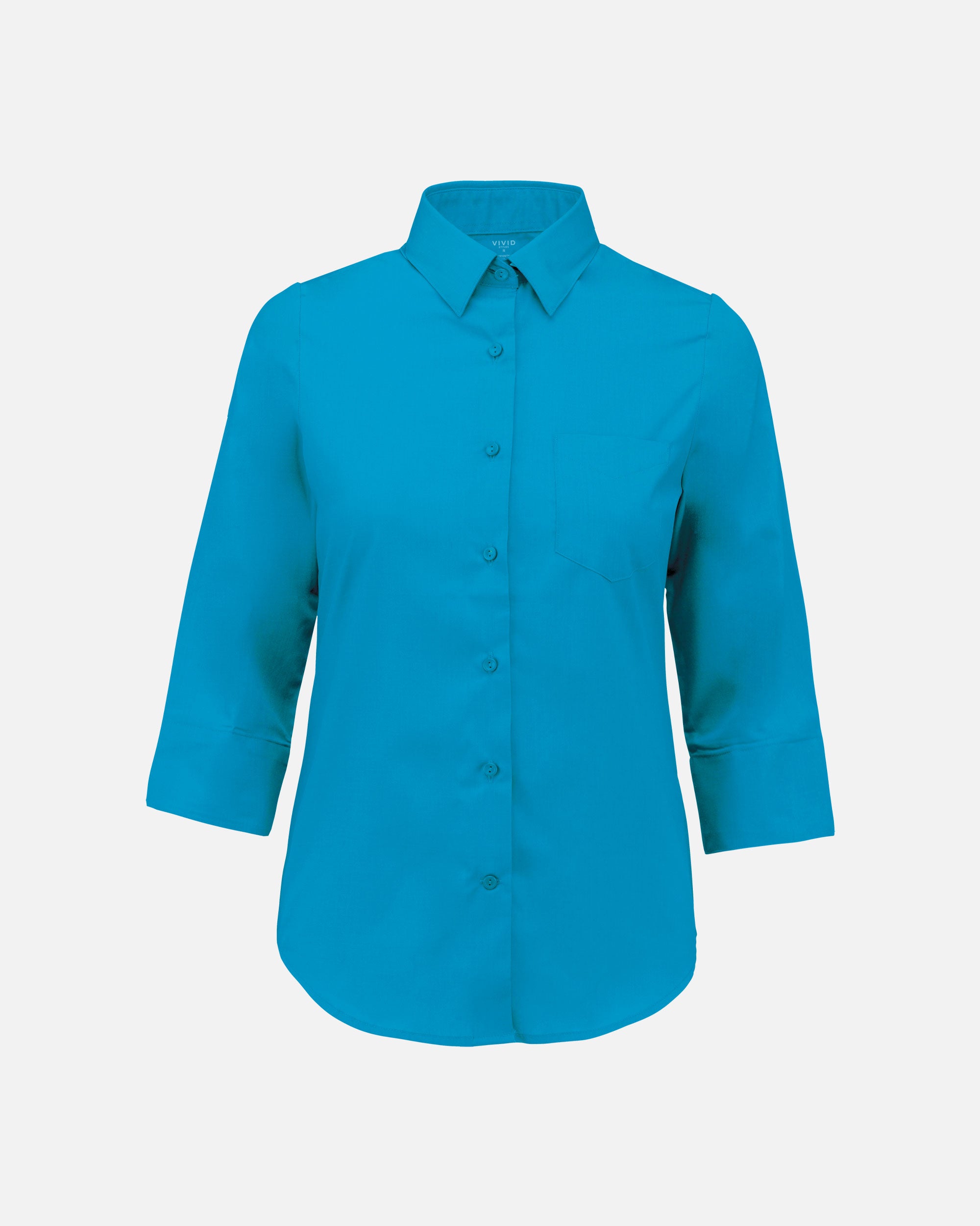 Damen ¾ Popeline Hemd Turquoise Blue von VIVID
