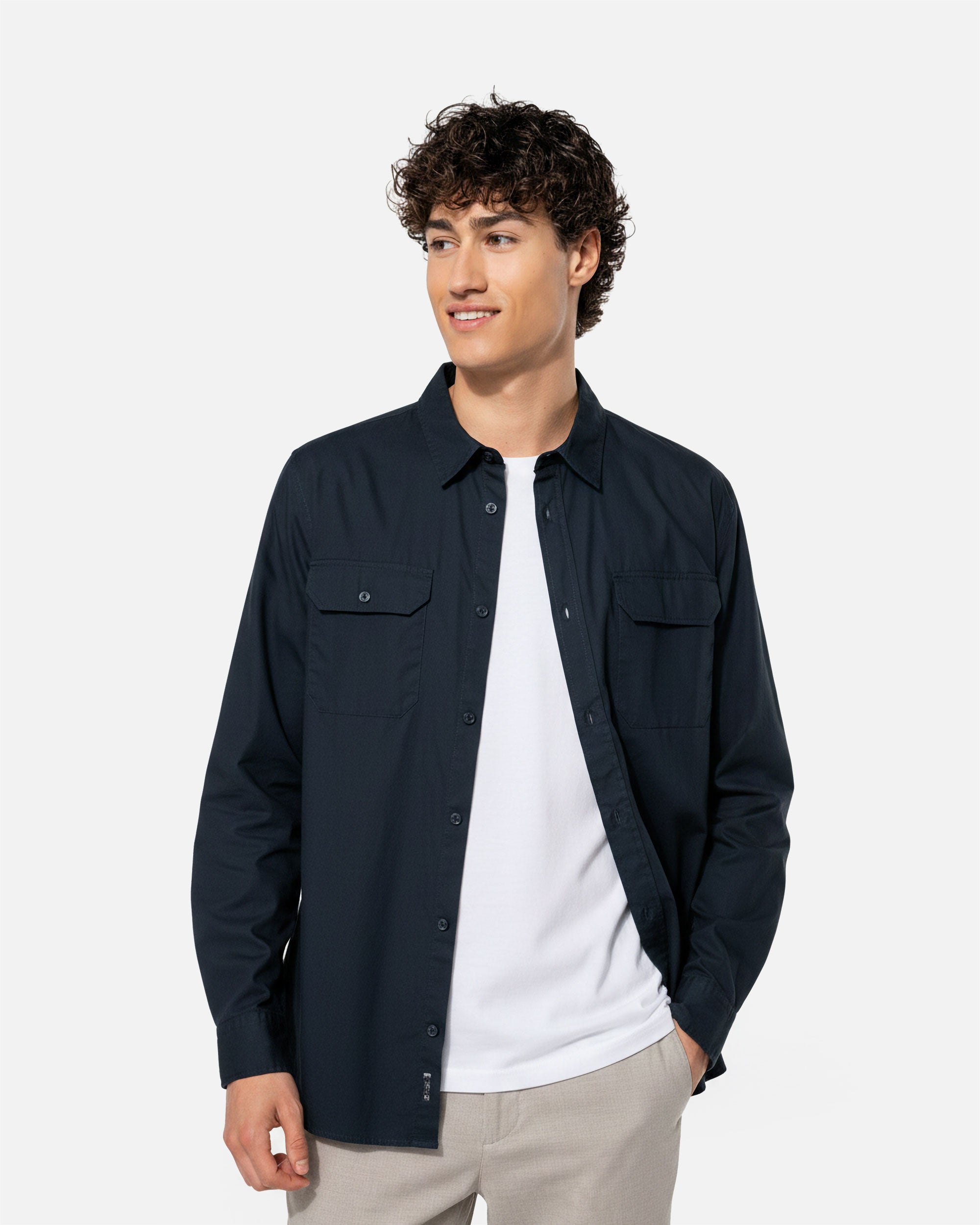 Herren Safari Langarmhemd Navy Blue von VIVID