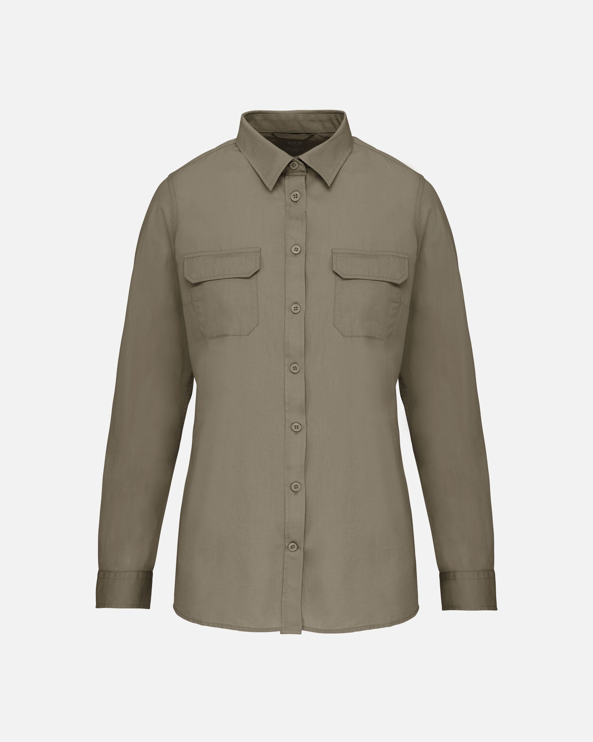 Damen Safari Langarmhemd Khaki von VIVID