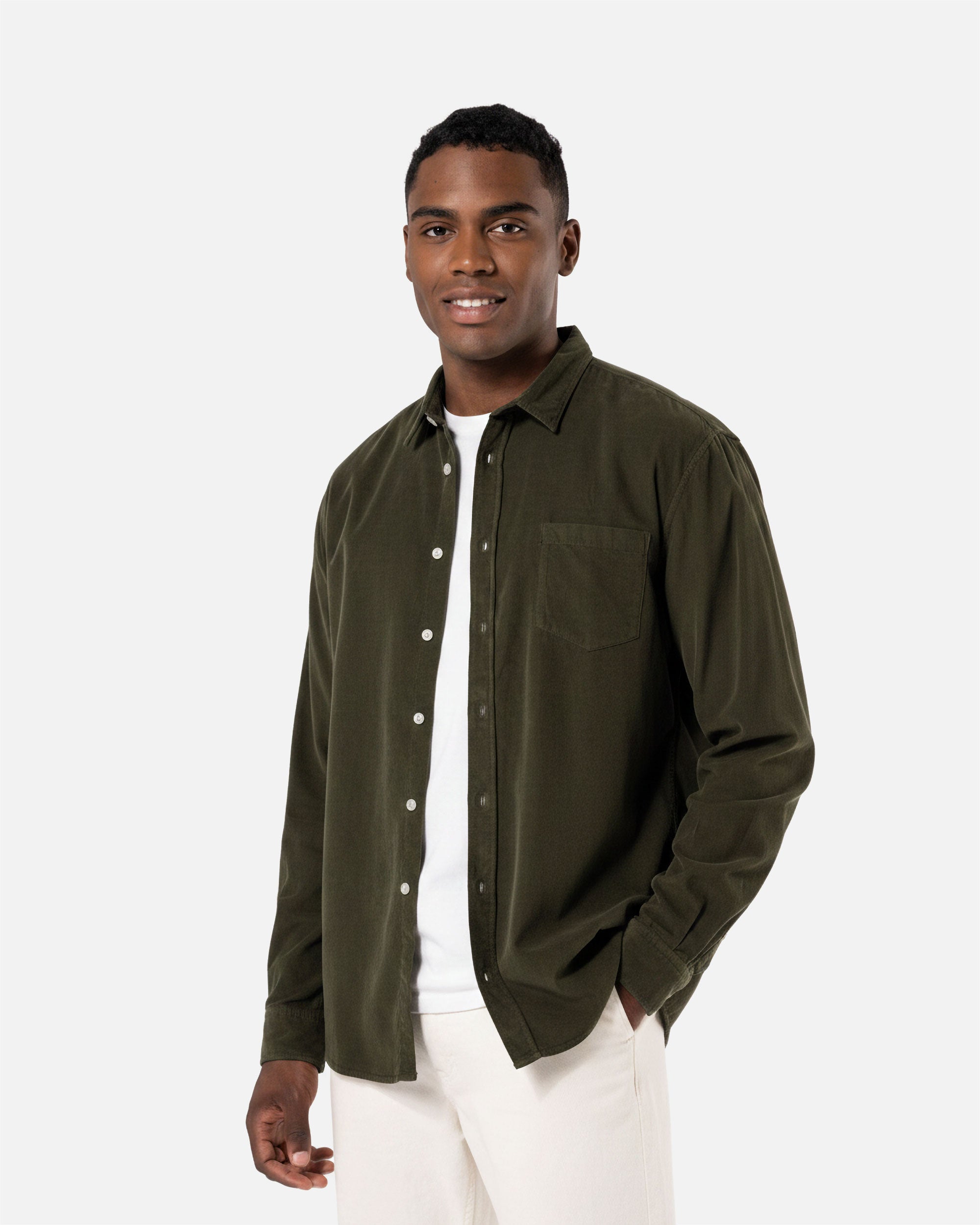 Herren Cord Langarmhemd Washed Khaki von VIVID