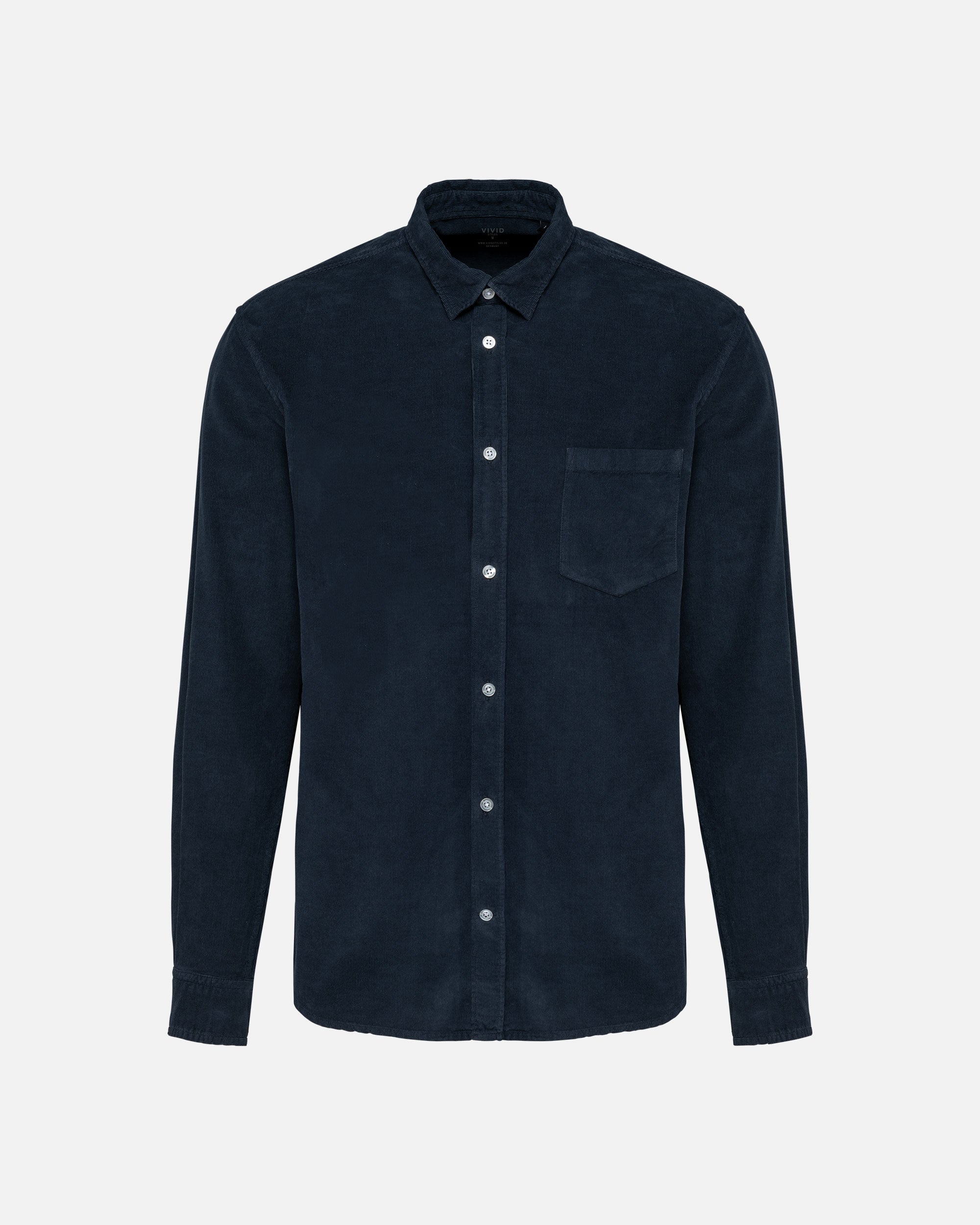 Herren Cord Langarmhemd Washed Navy Blue von VIVID