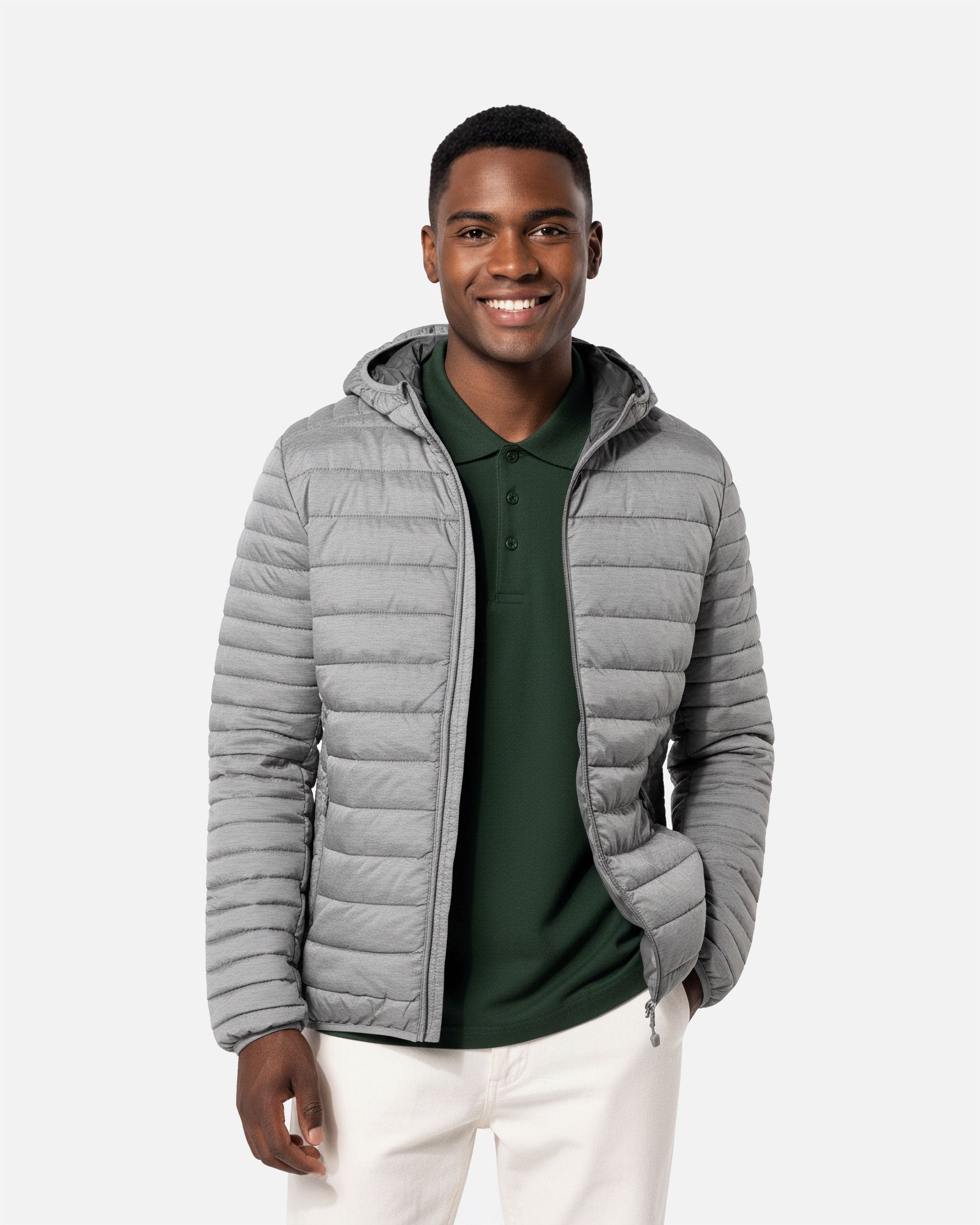 Leichte Herren Steppjacke mit Kapuze Silver Melange von VIVID