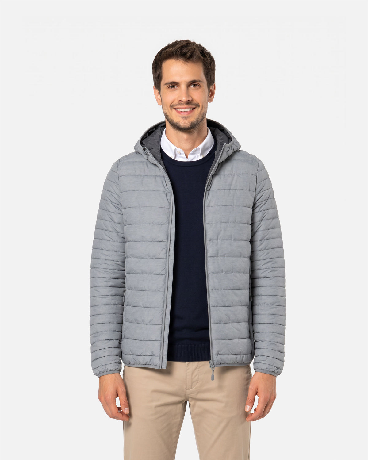 Leichte Herren Steppjacke mit Kapuze Silver Melange von VIVID