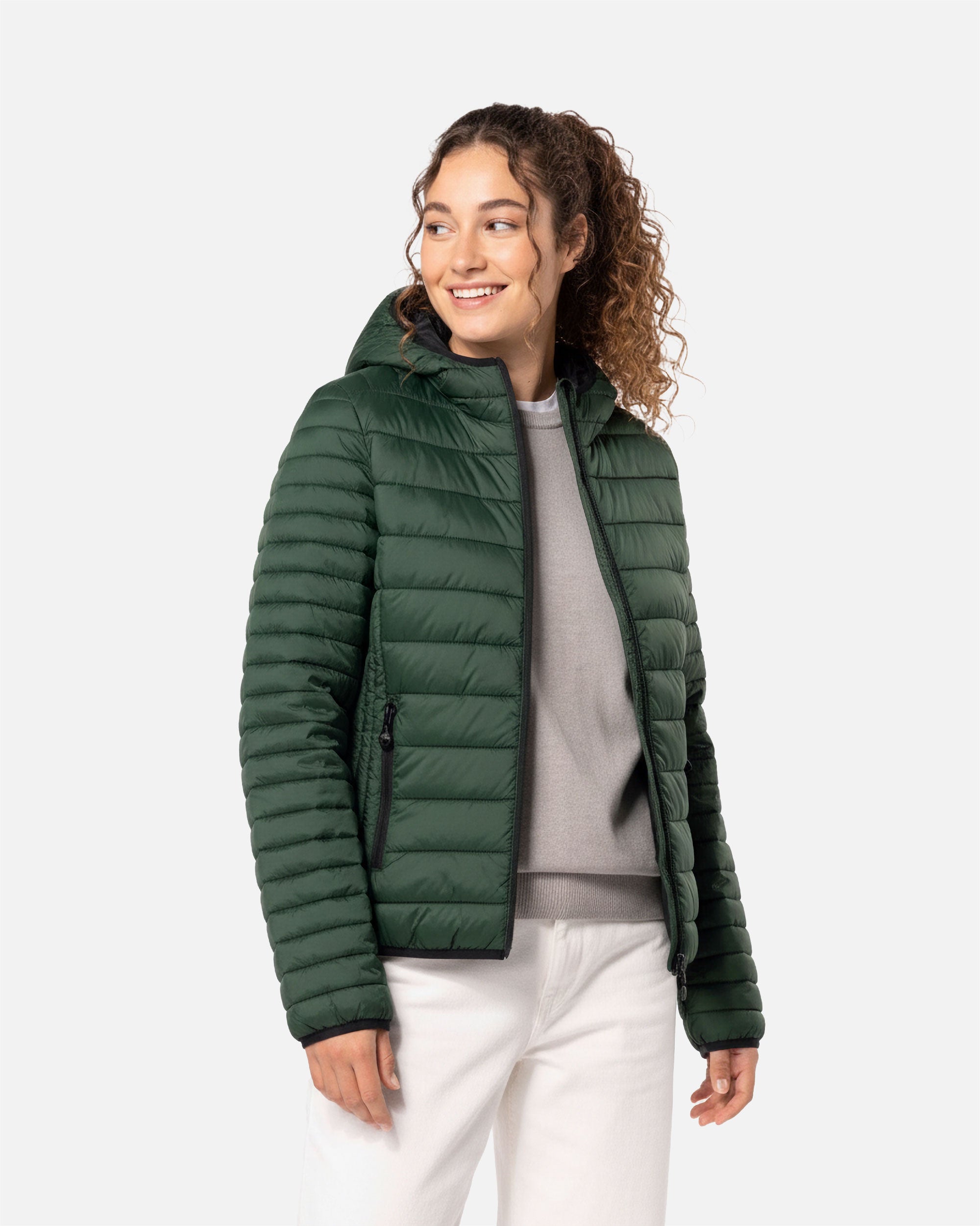 Leichte Damen Steppjacke mit Kapuze Forest Green von VIVID