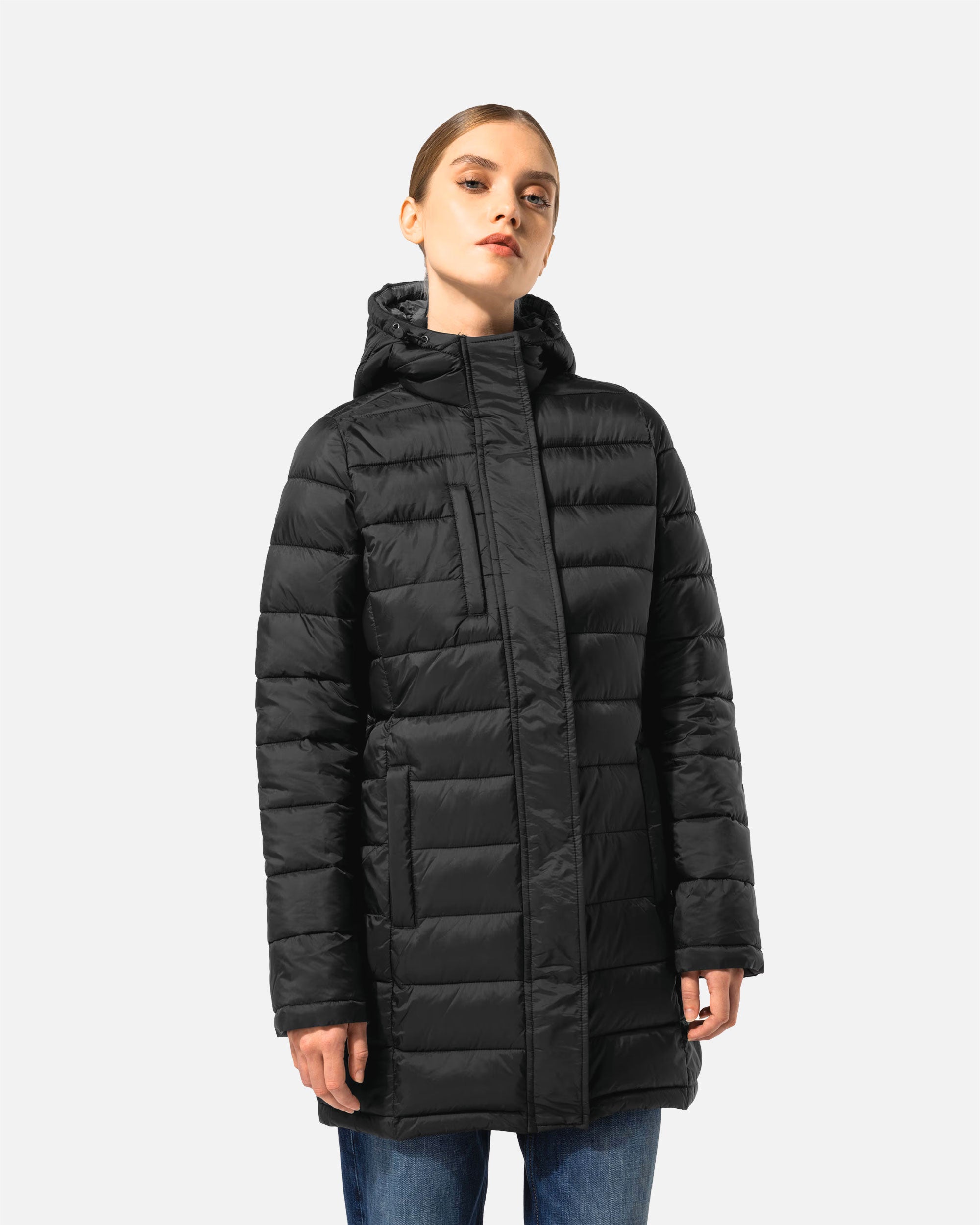 Leichte Damen Parka Jacke mit Kapuze Black von VIVID