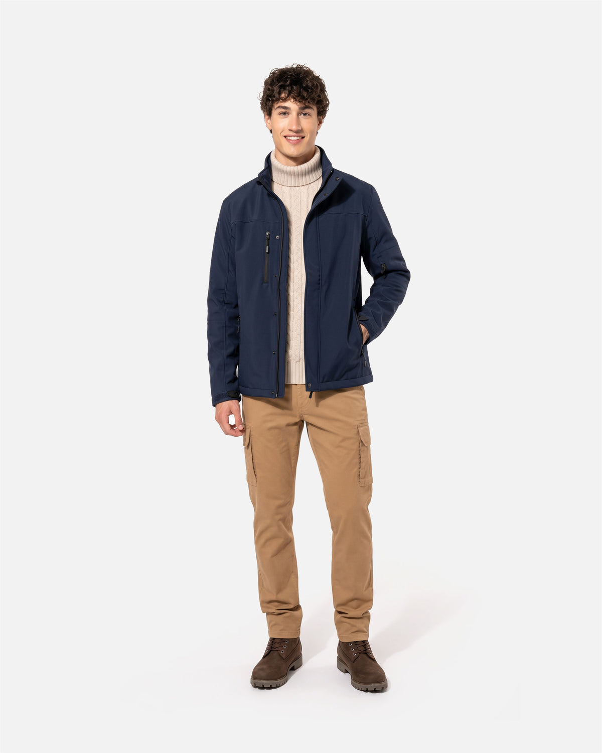 Herren Softshell Jacke 2.0 mit abnehmbarer Kapuze Navy Blue von VIVID